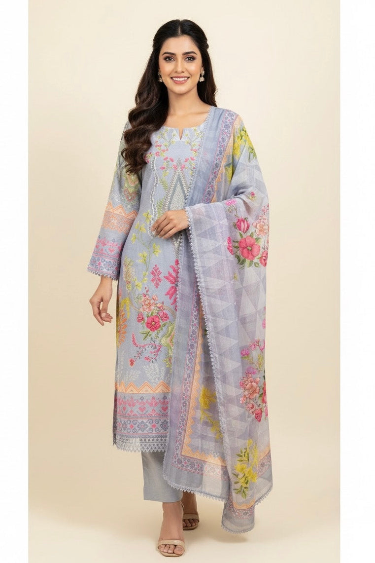 Dove Grey Floral Printed Linen Pant Set