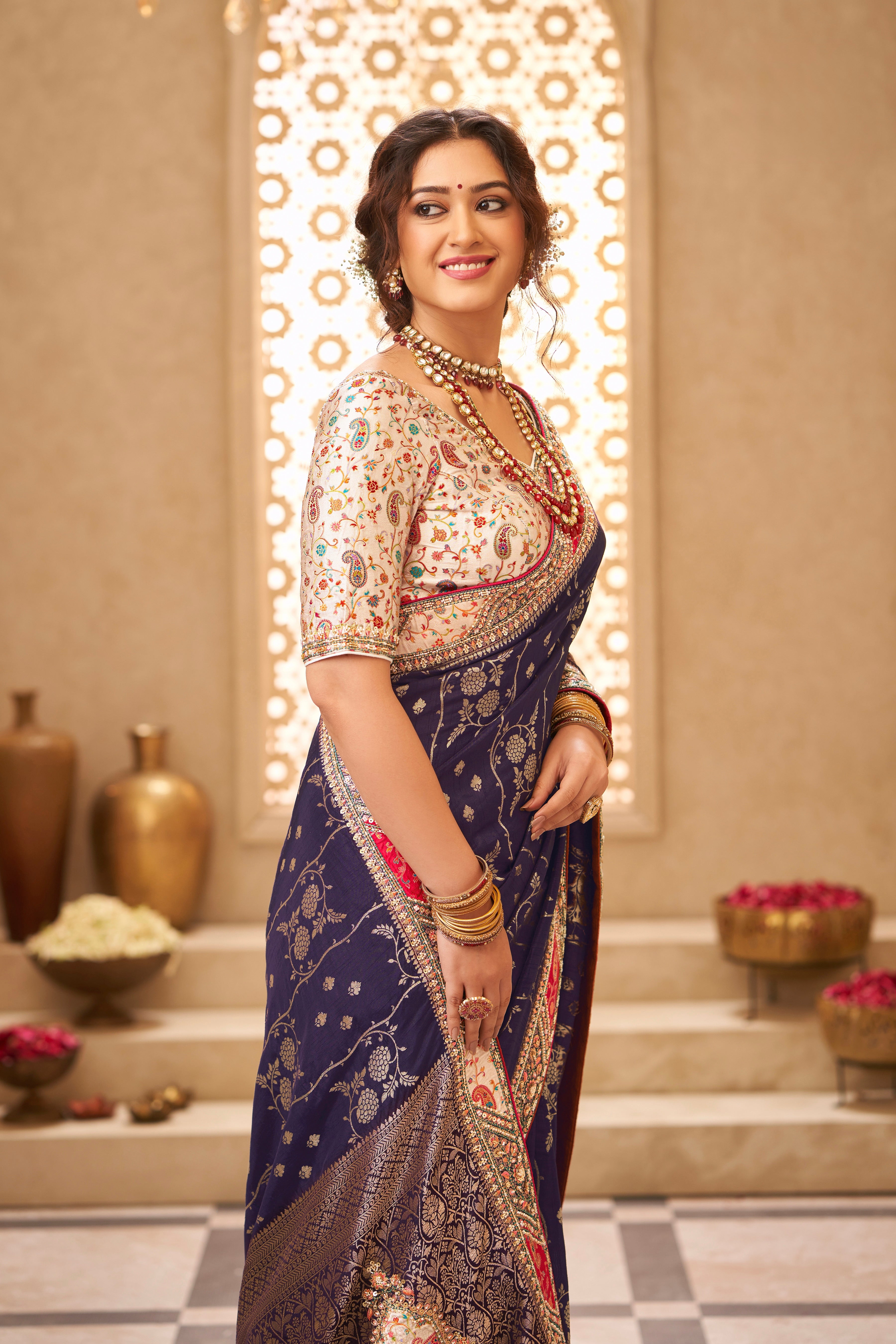 Royal Purple Satin Silk Saree