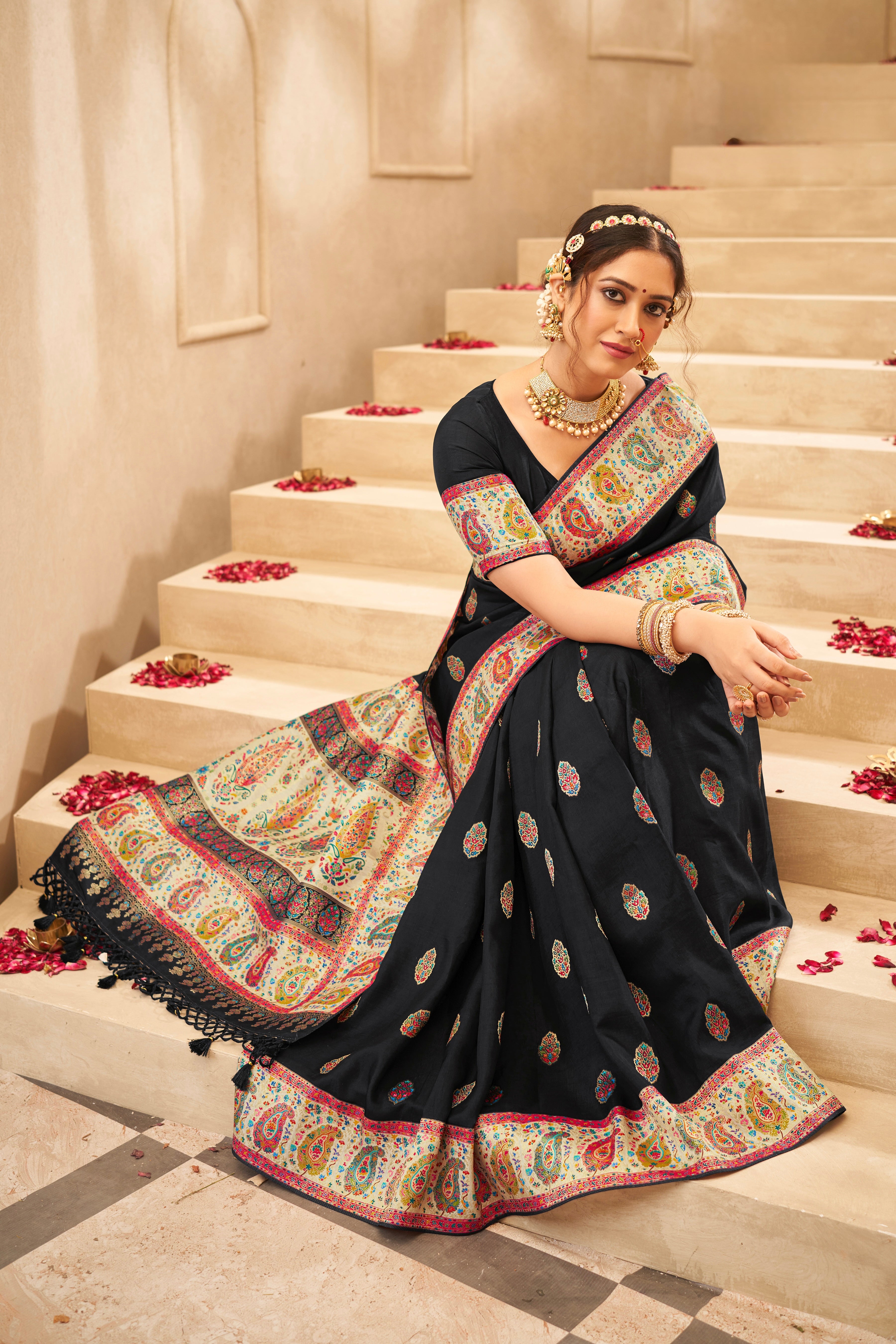 Black Tussar Silk Saree