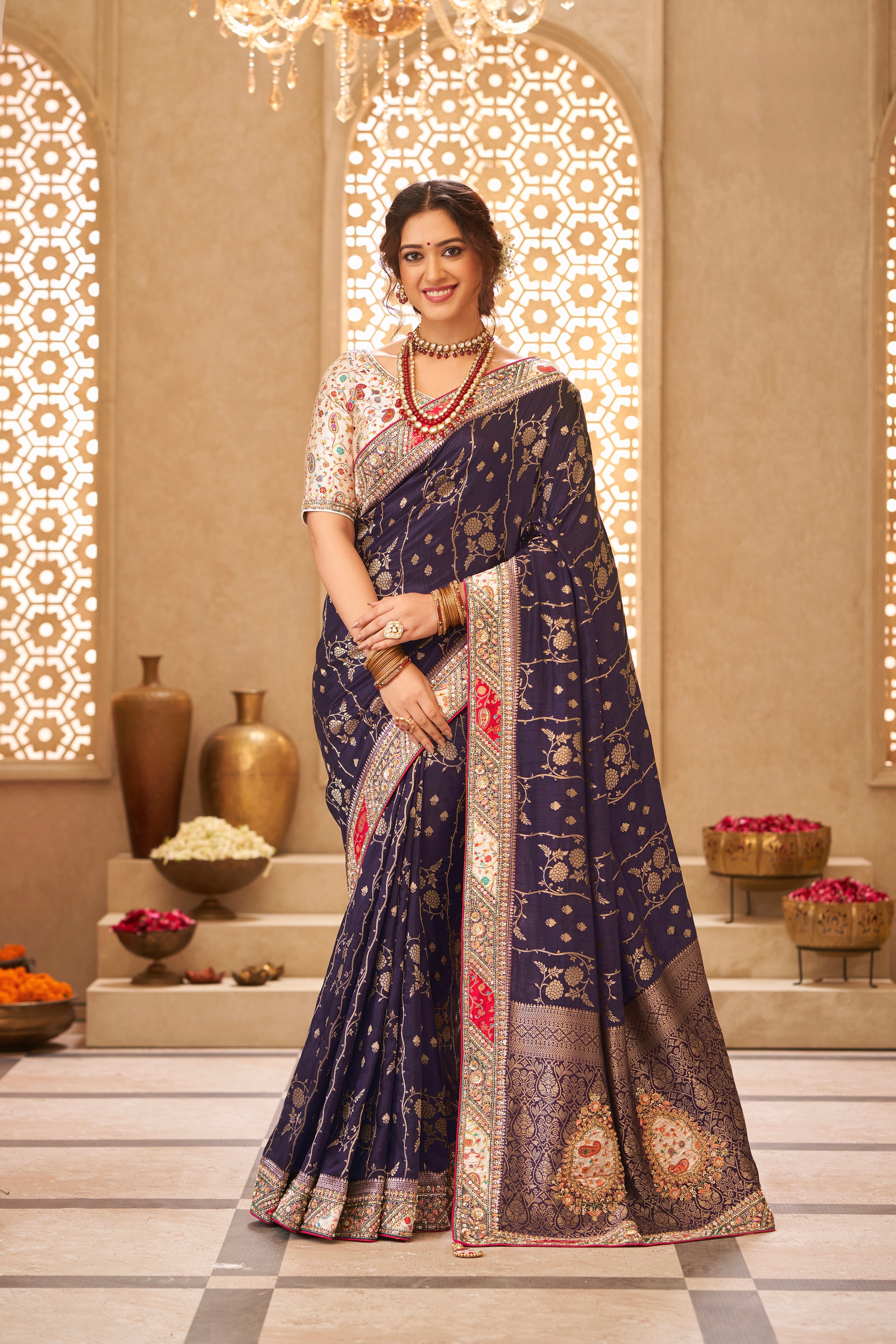 Royal Purple Satin Silk Saree