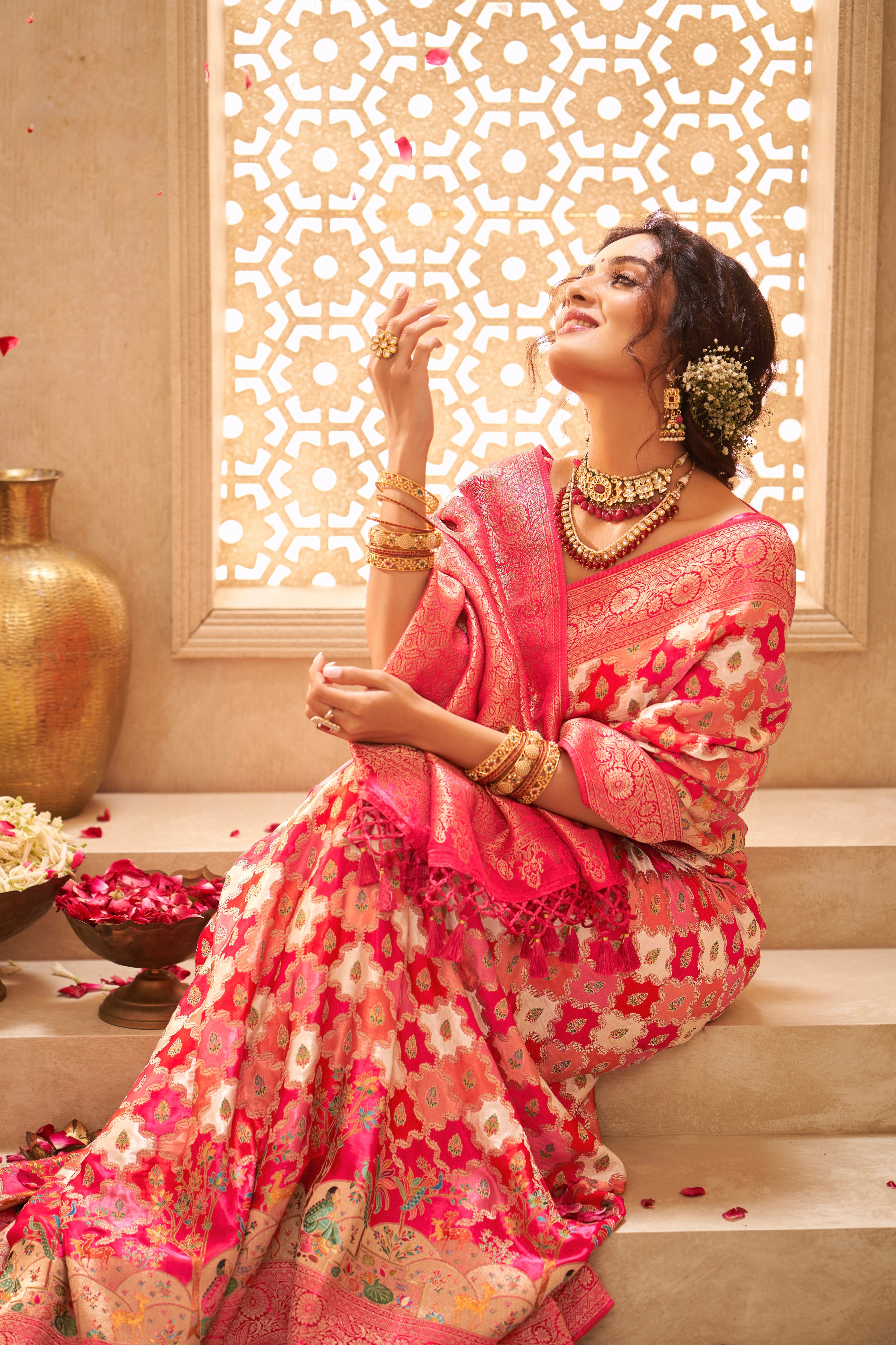 Pink Multi Satin Silk Saree