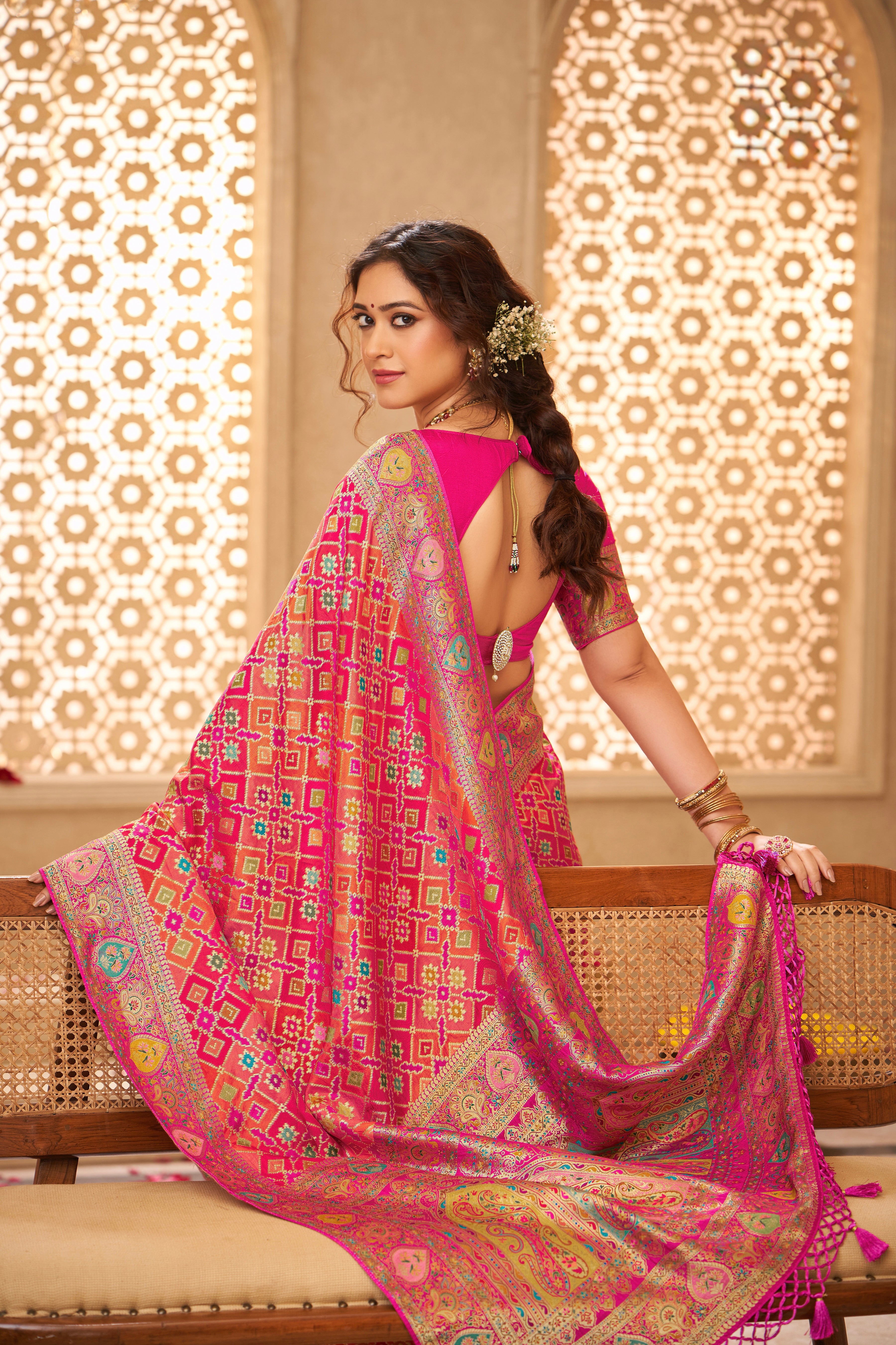 Bandhej Patola Design Tussar Rangkaat Silk Saree