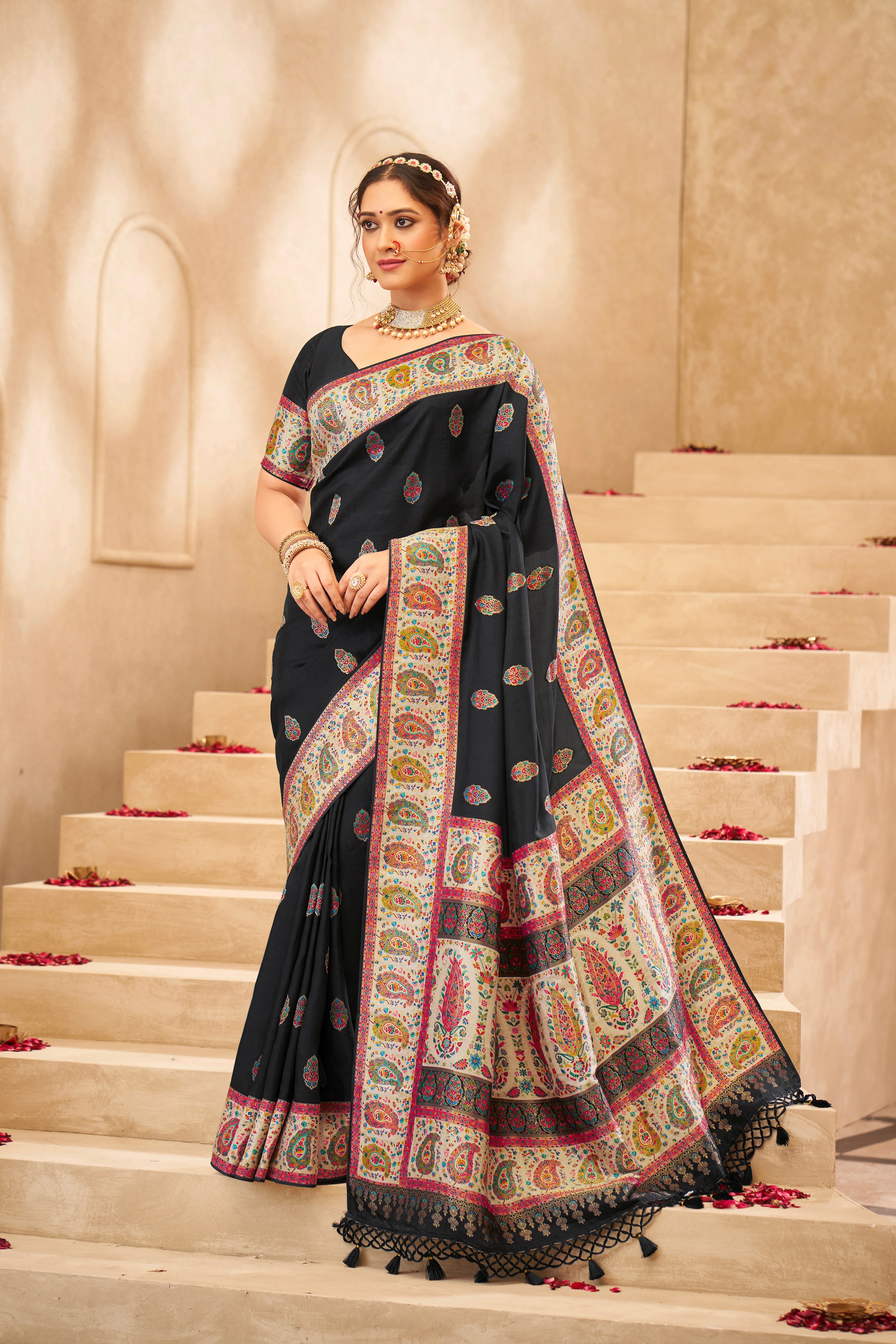 Black Tussar Silk Saree
