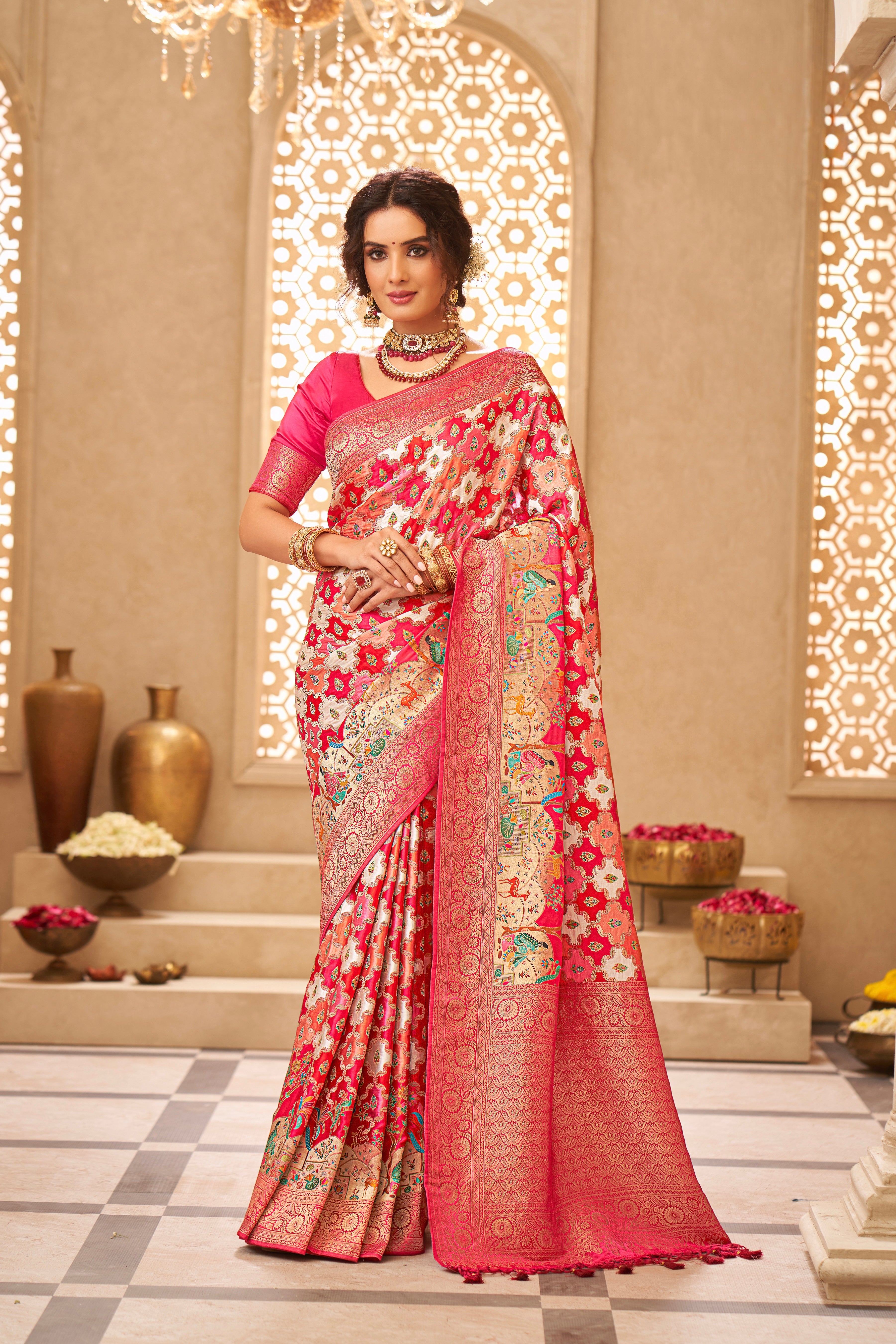 Pink Multi Satin Silk Saree