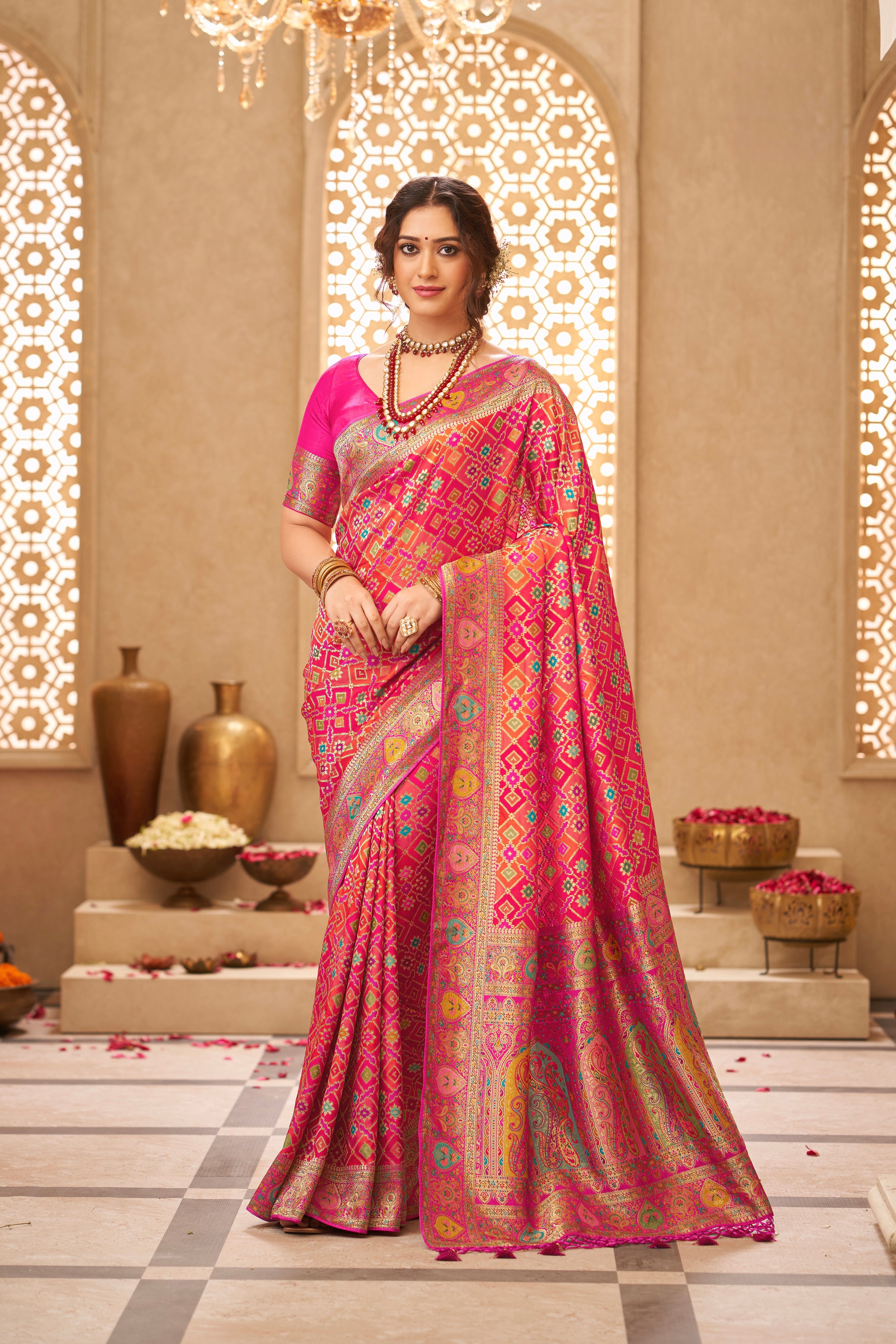 Bandhej Patola Design Tussar Rangkaat Silk Saree