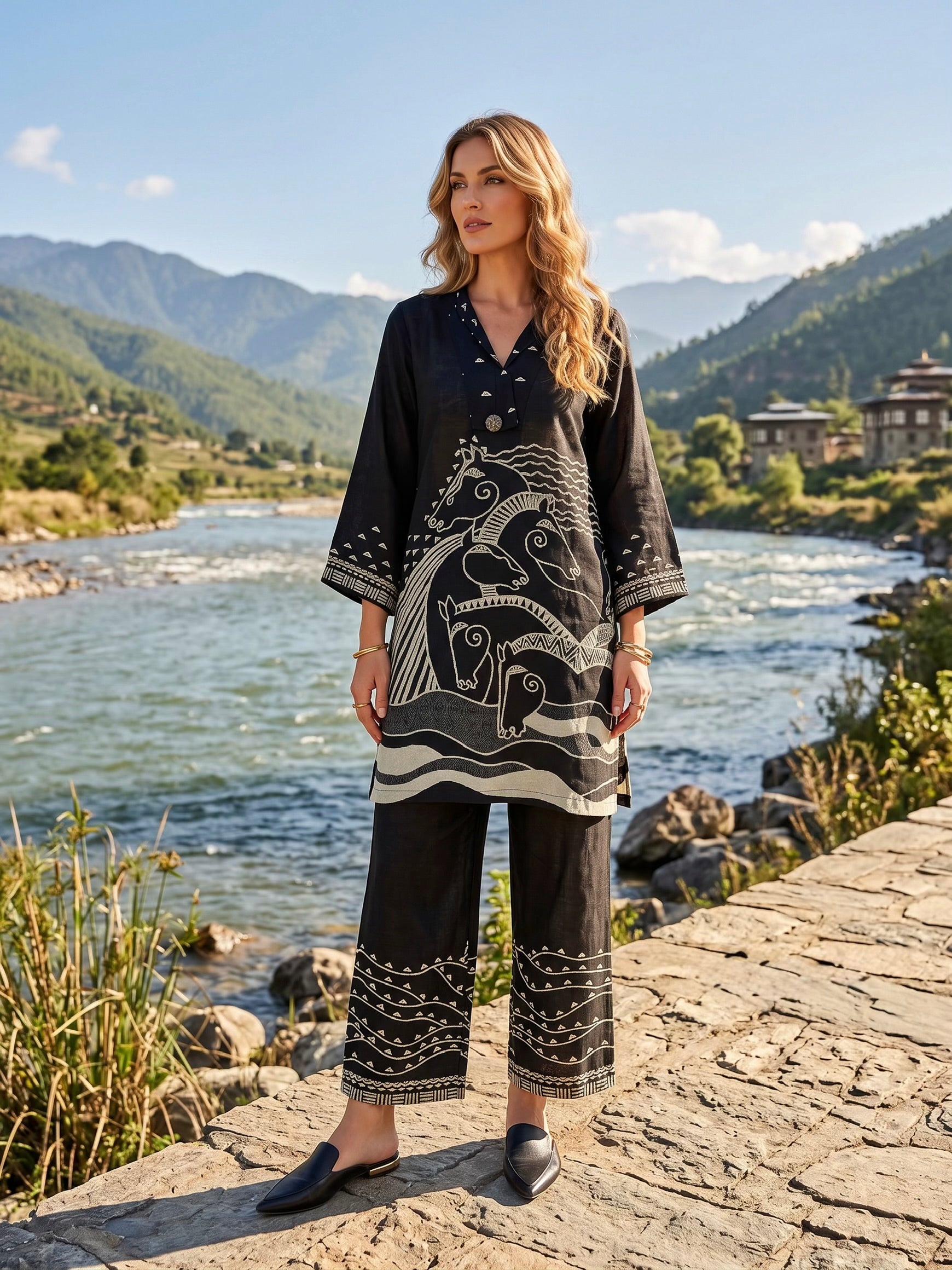 The Midnight Equine Printed Silk Co-ord Set