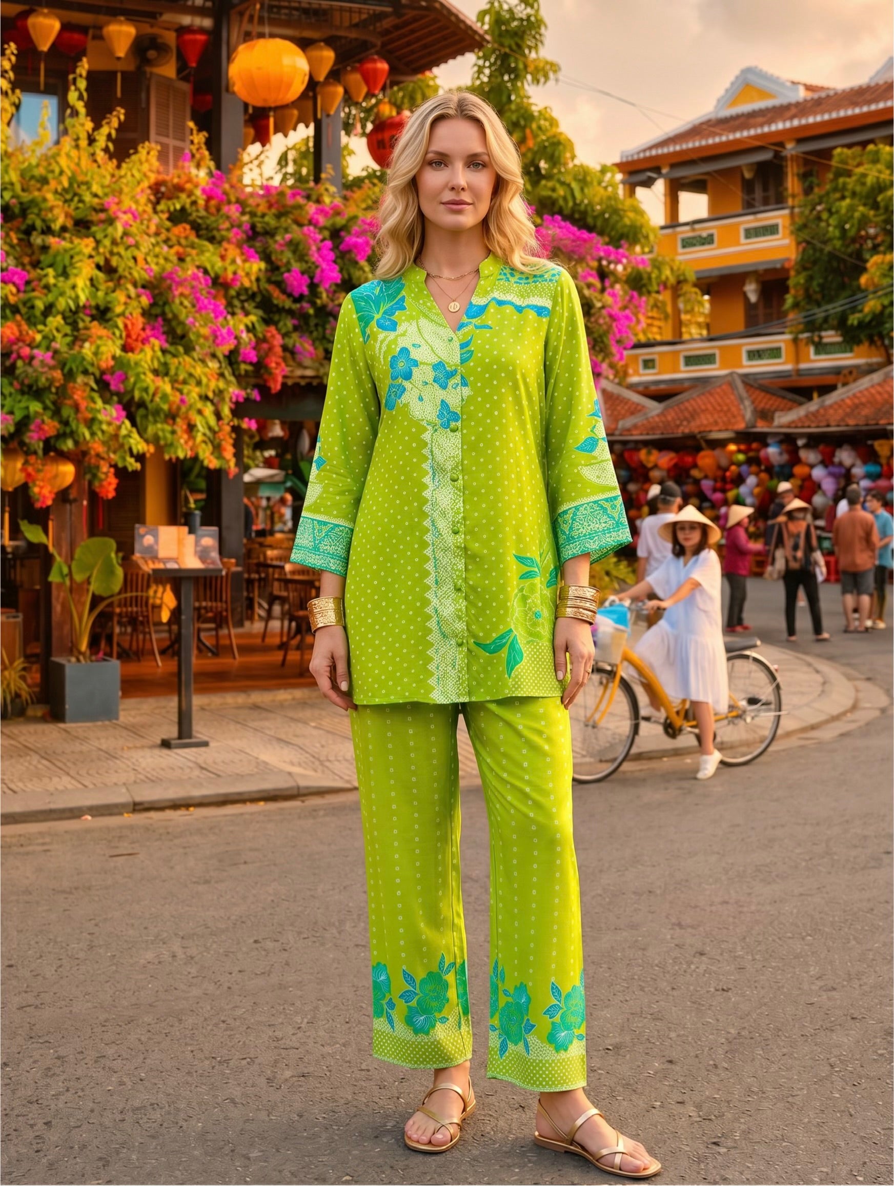 Citrus Bloom Printed Satin Silk Co-ord Set