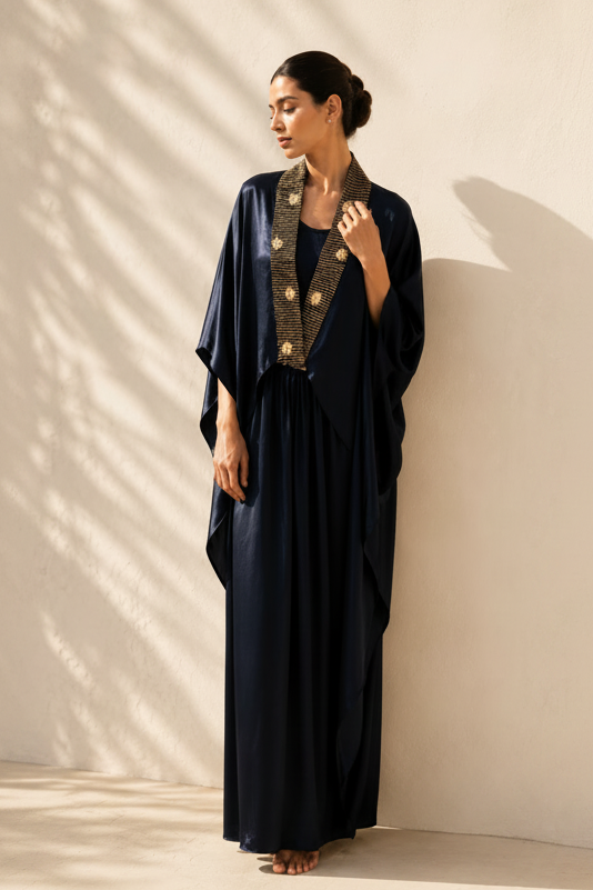 Midnight Blue Embellished Kaftan Dress Set