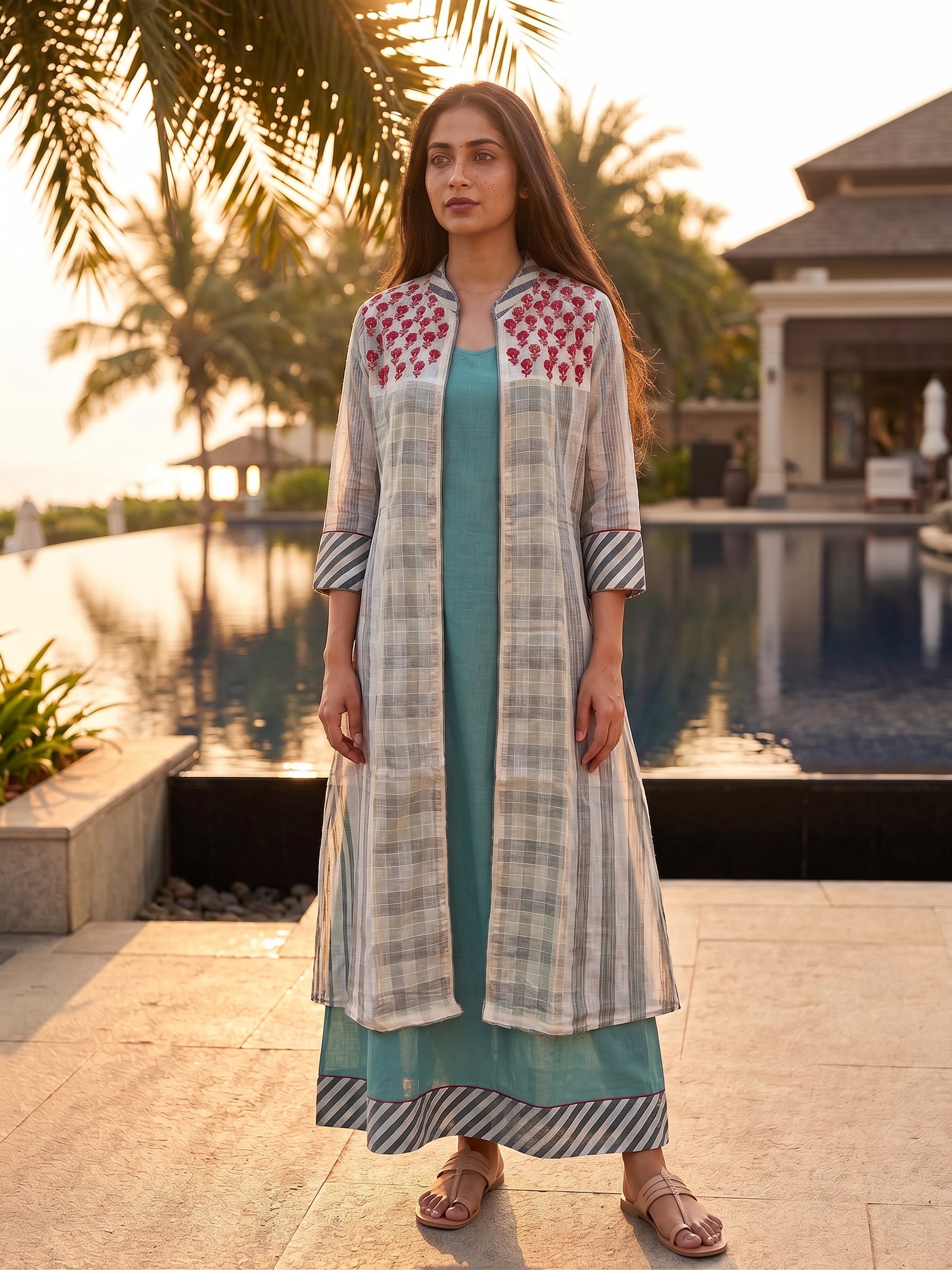 Powder Blue Printed Jacket Dress