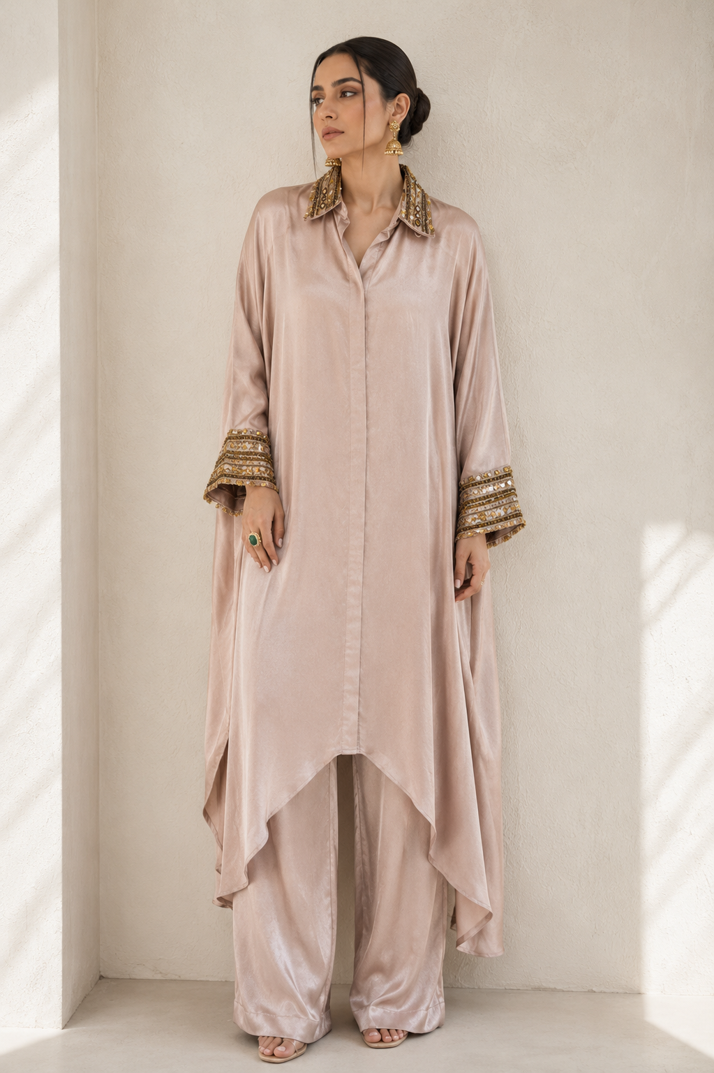 Light Peach Embellished Premium Silk Co-Ord Set