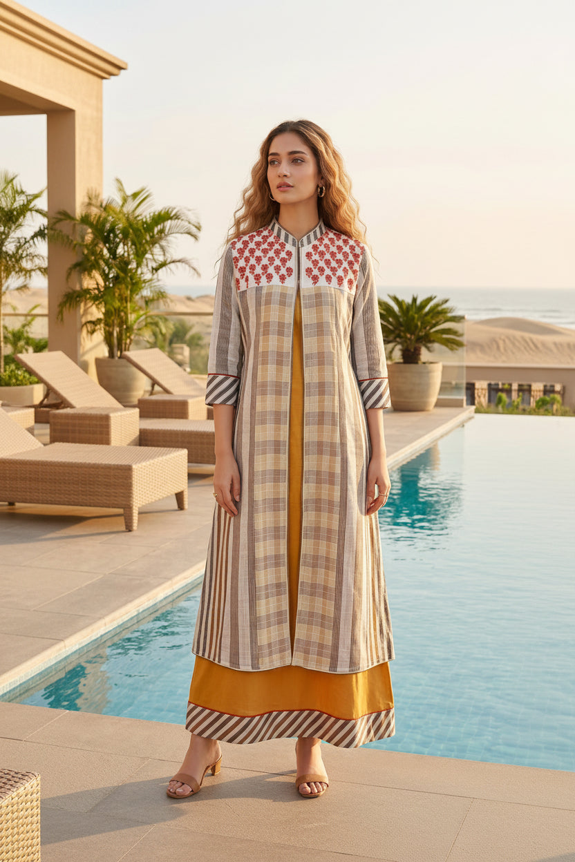 Mustard Yellow Printed Jacket Dress