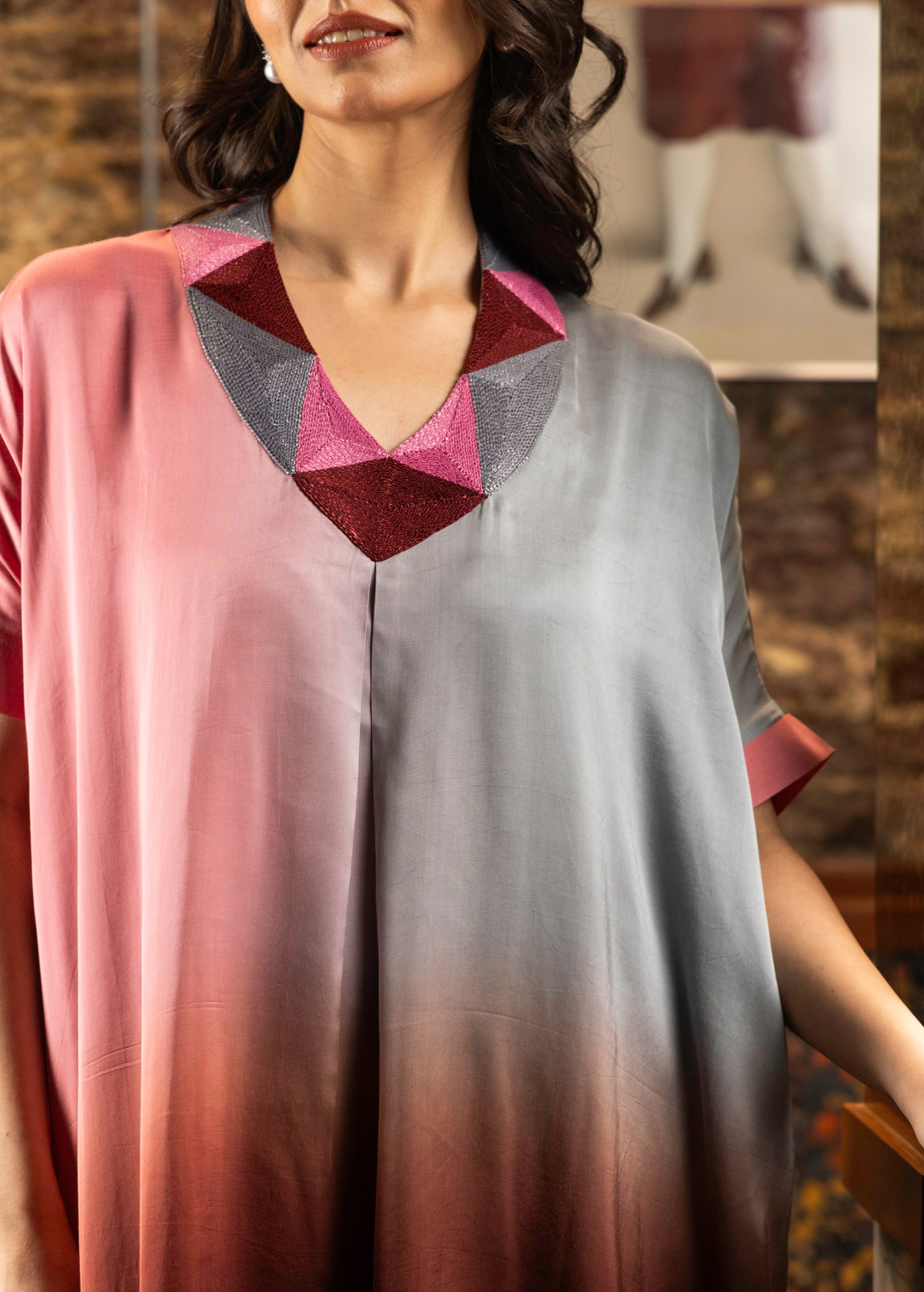 Pink Ombre Dyed Satin Silk Kurta Set