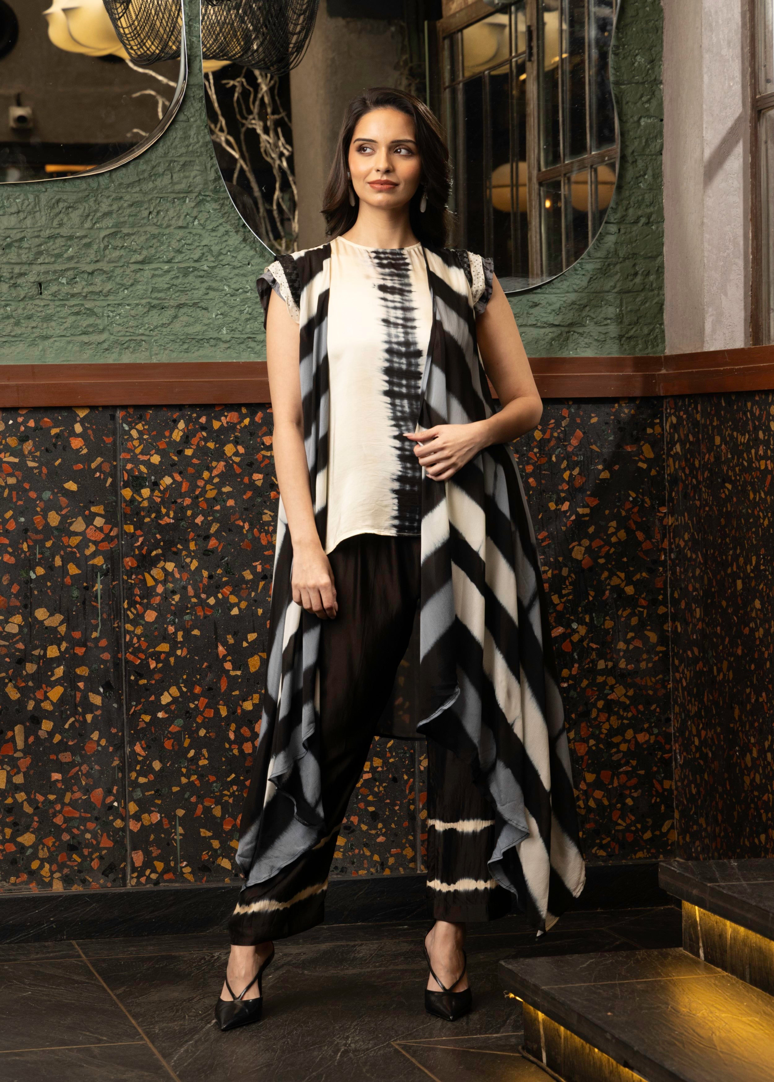 Black Abstract Print Satin Silk Co-Ord Set