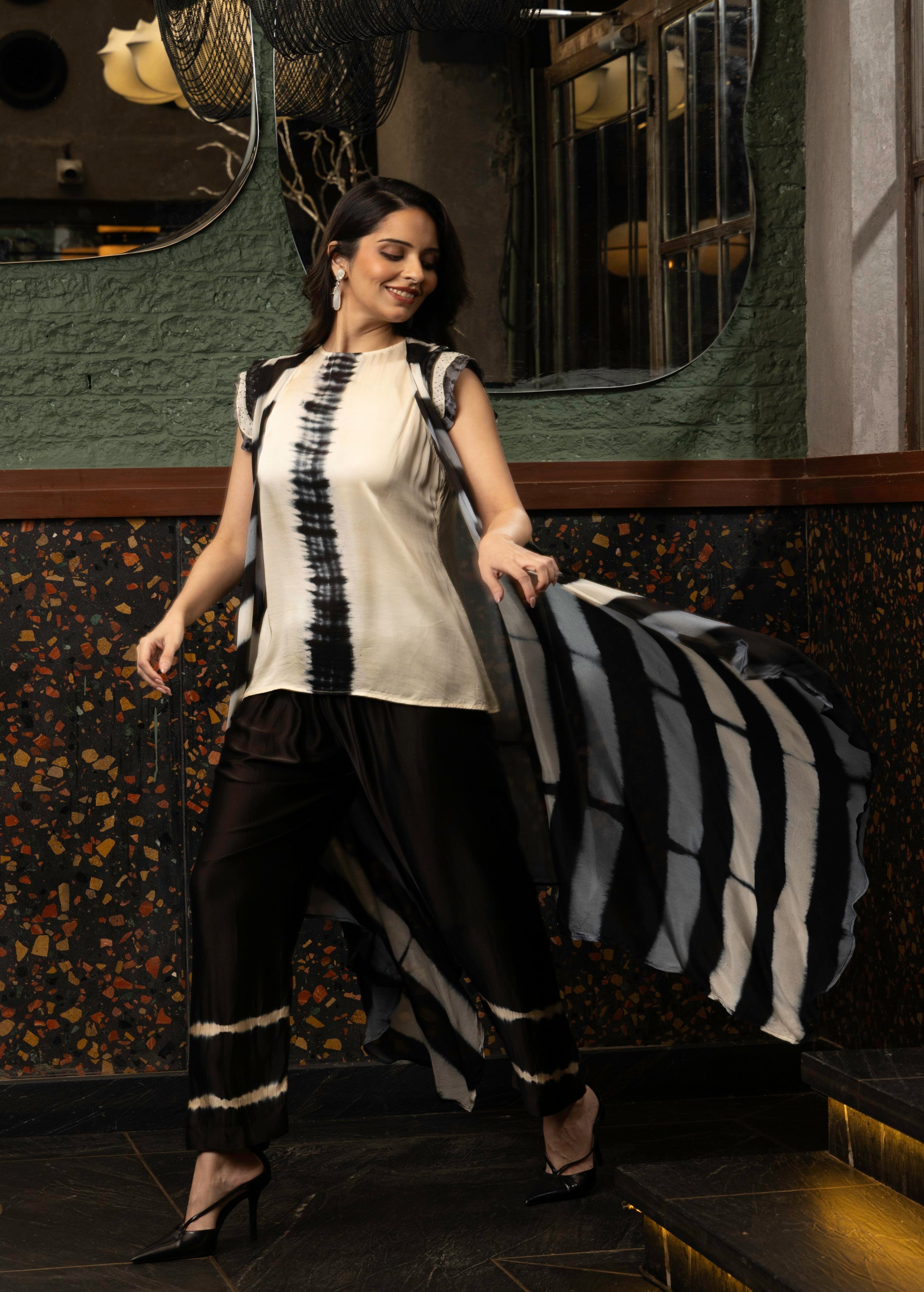 Black Abstract Print Satin Silk Co-Ord Set