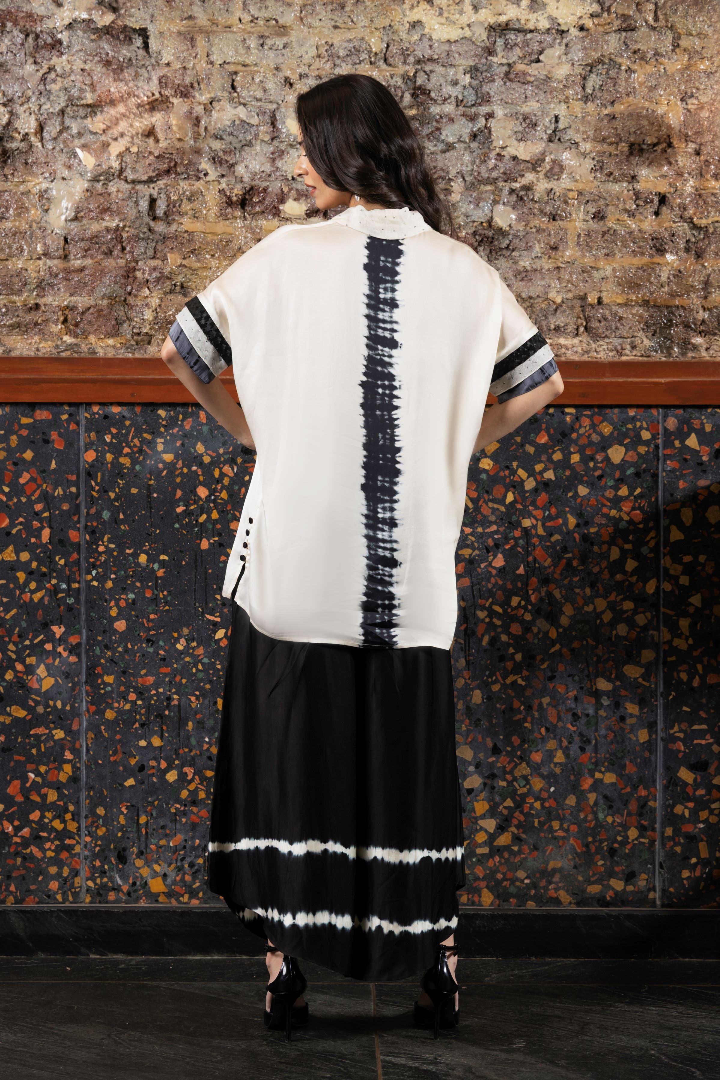 Black And White Satin Silk Tie-Dye Co-Ord Set