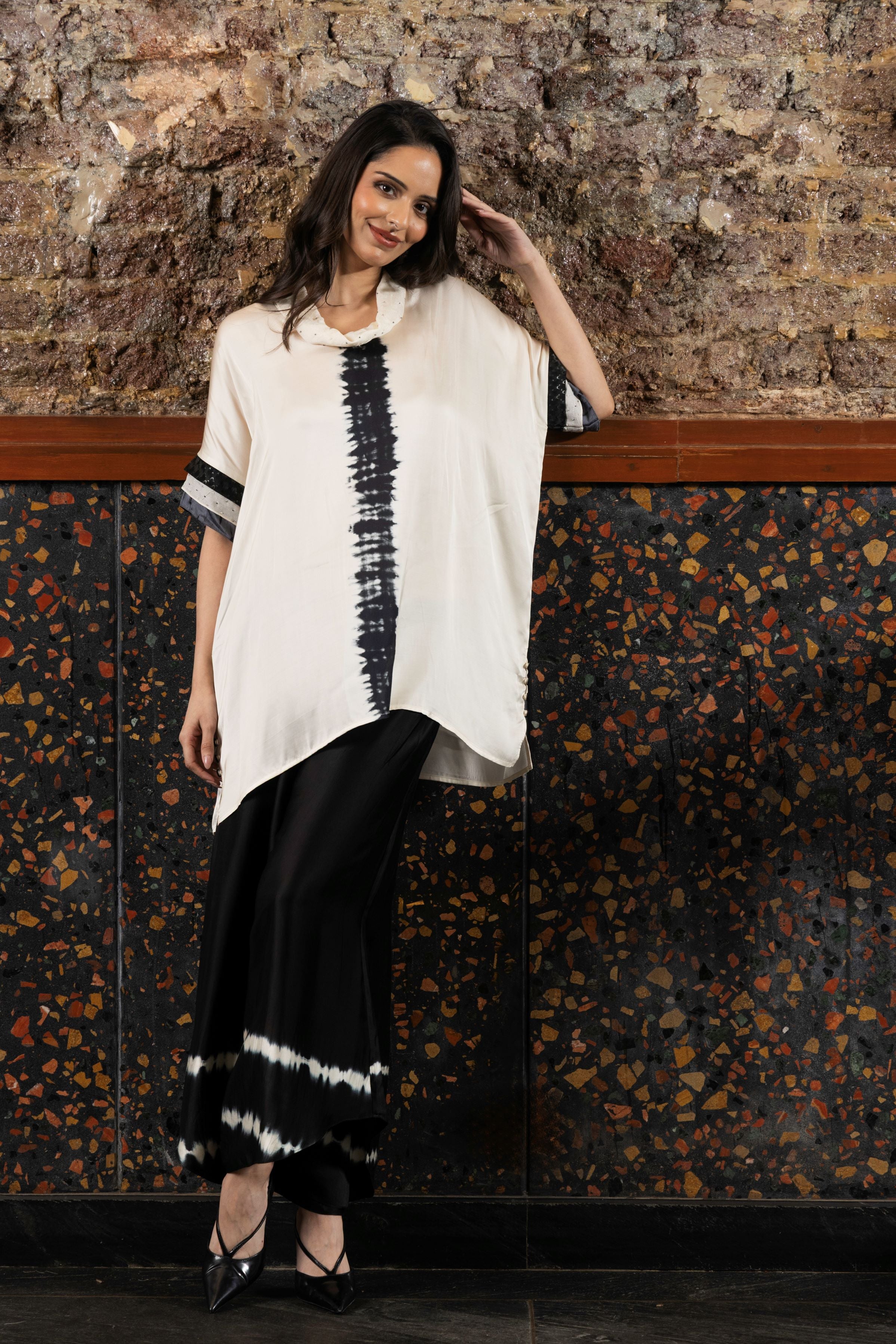 Black And White Satin Silk Tie-Dye Co-Ord Set