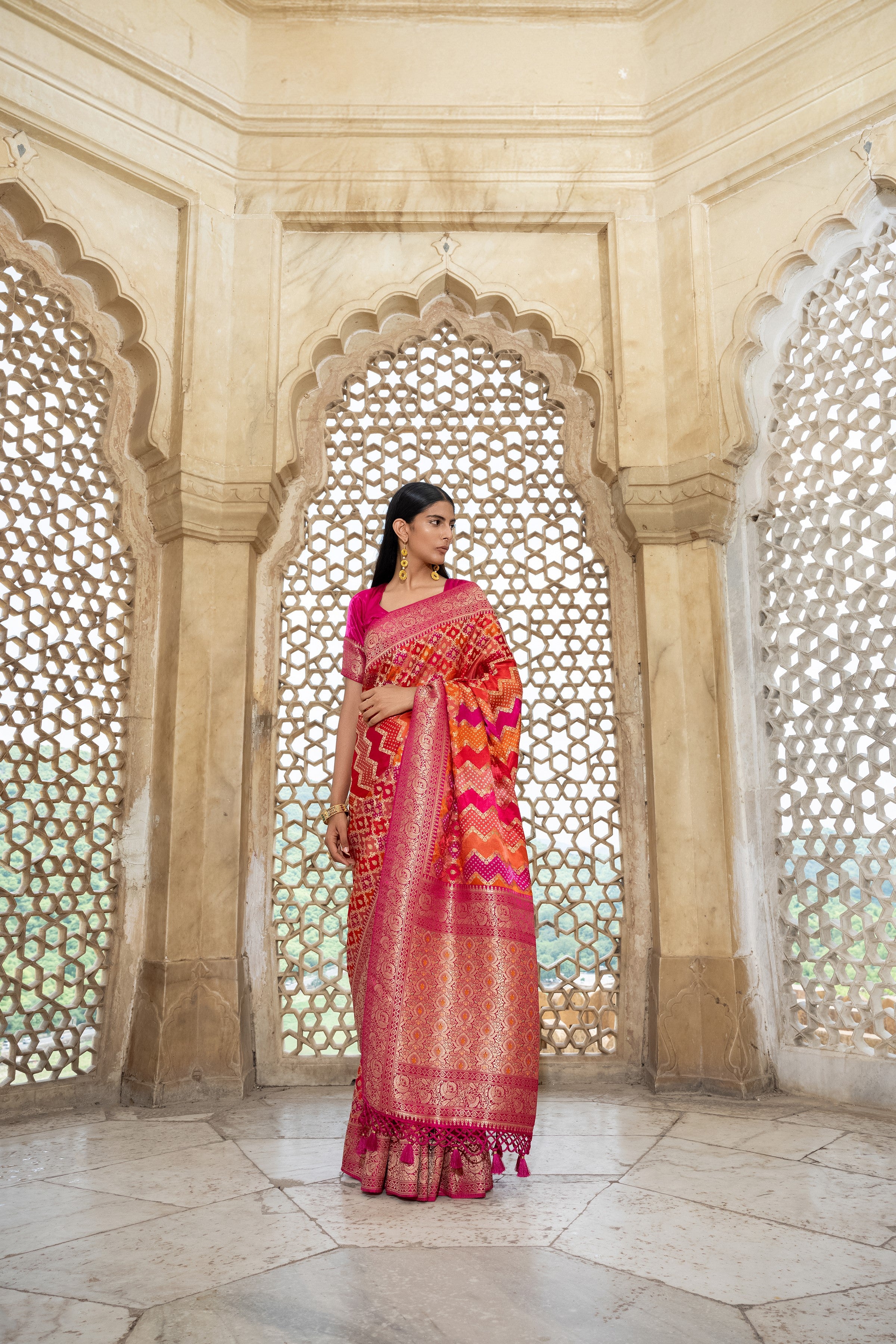 Ruby Pink Woven Gajji Silk Saree