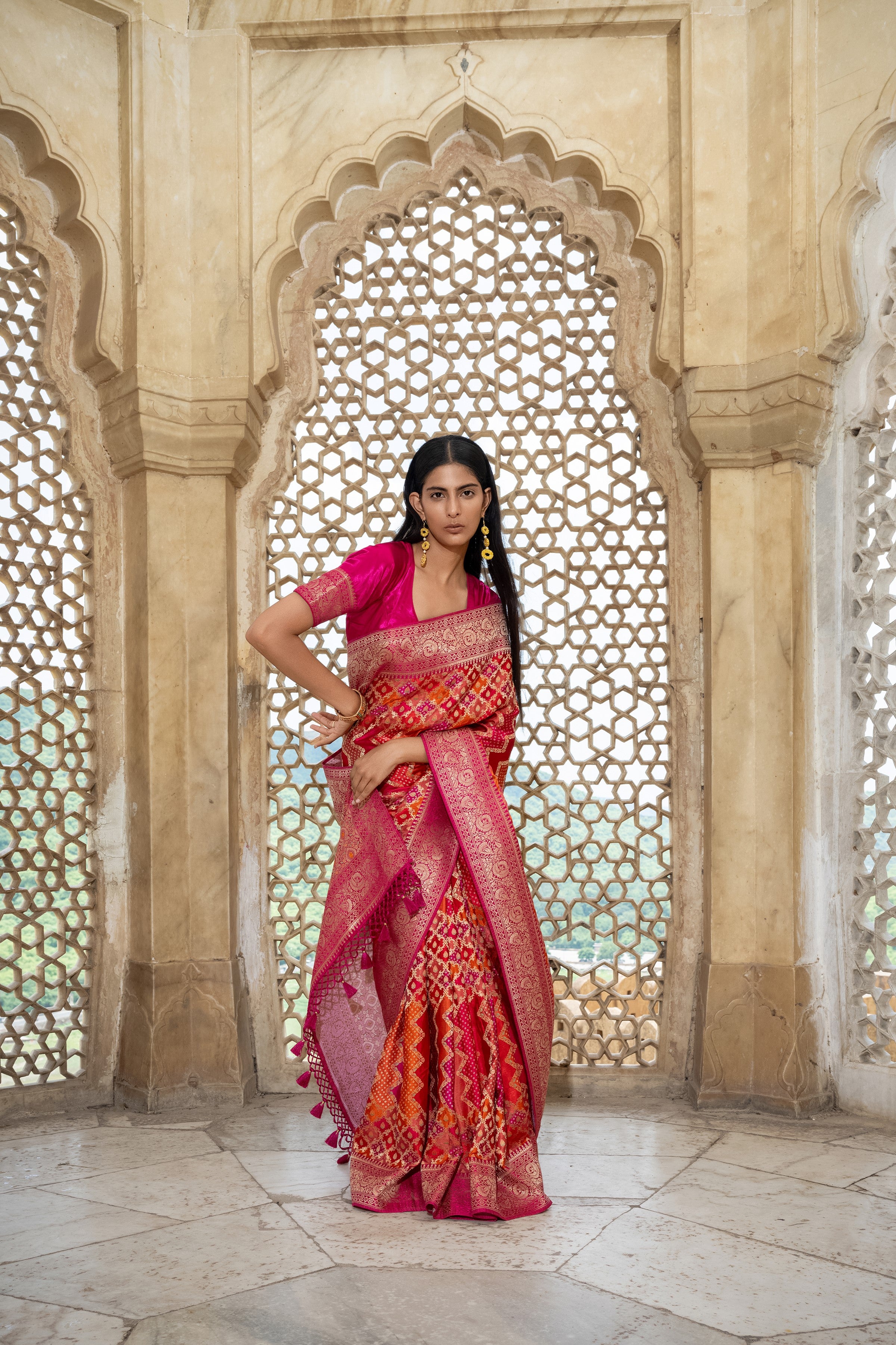 Ruby Pink Woven Gajji Silk Saree