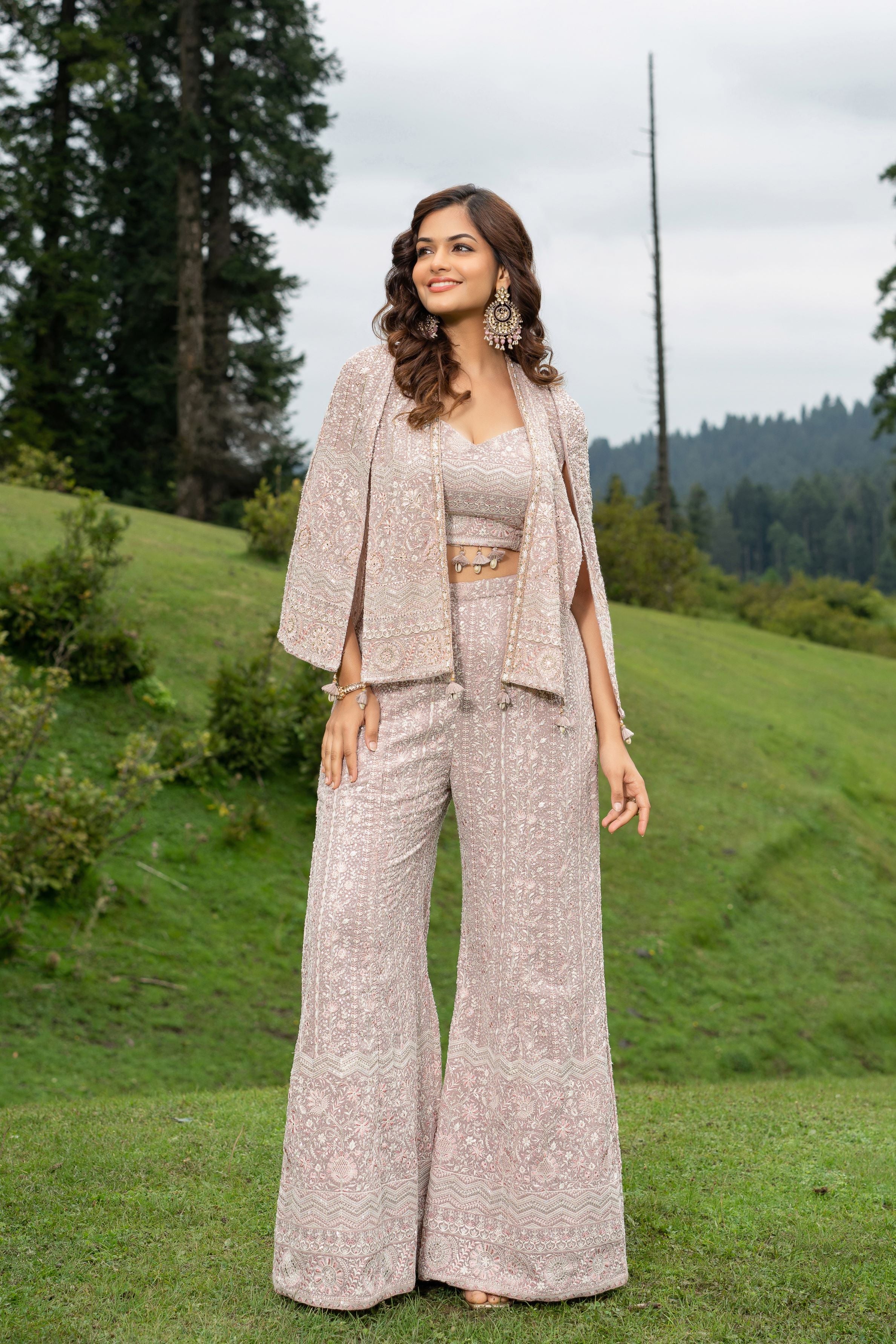 Dusky Pink Embroidered Jacket Co-Ord Set