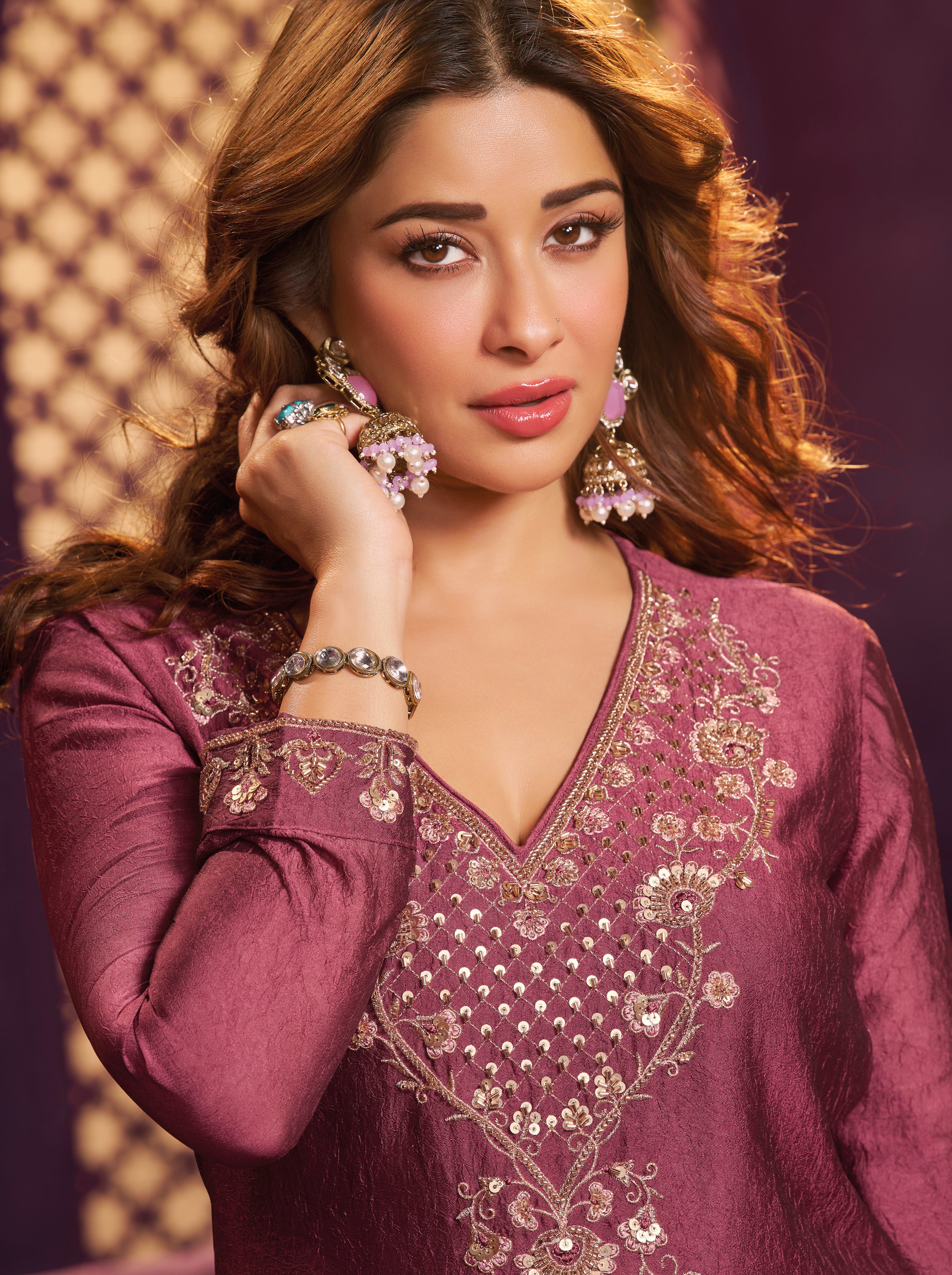 Camelia Pink Embellished Crushed Silk Sharara Set