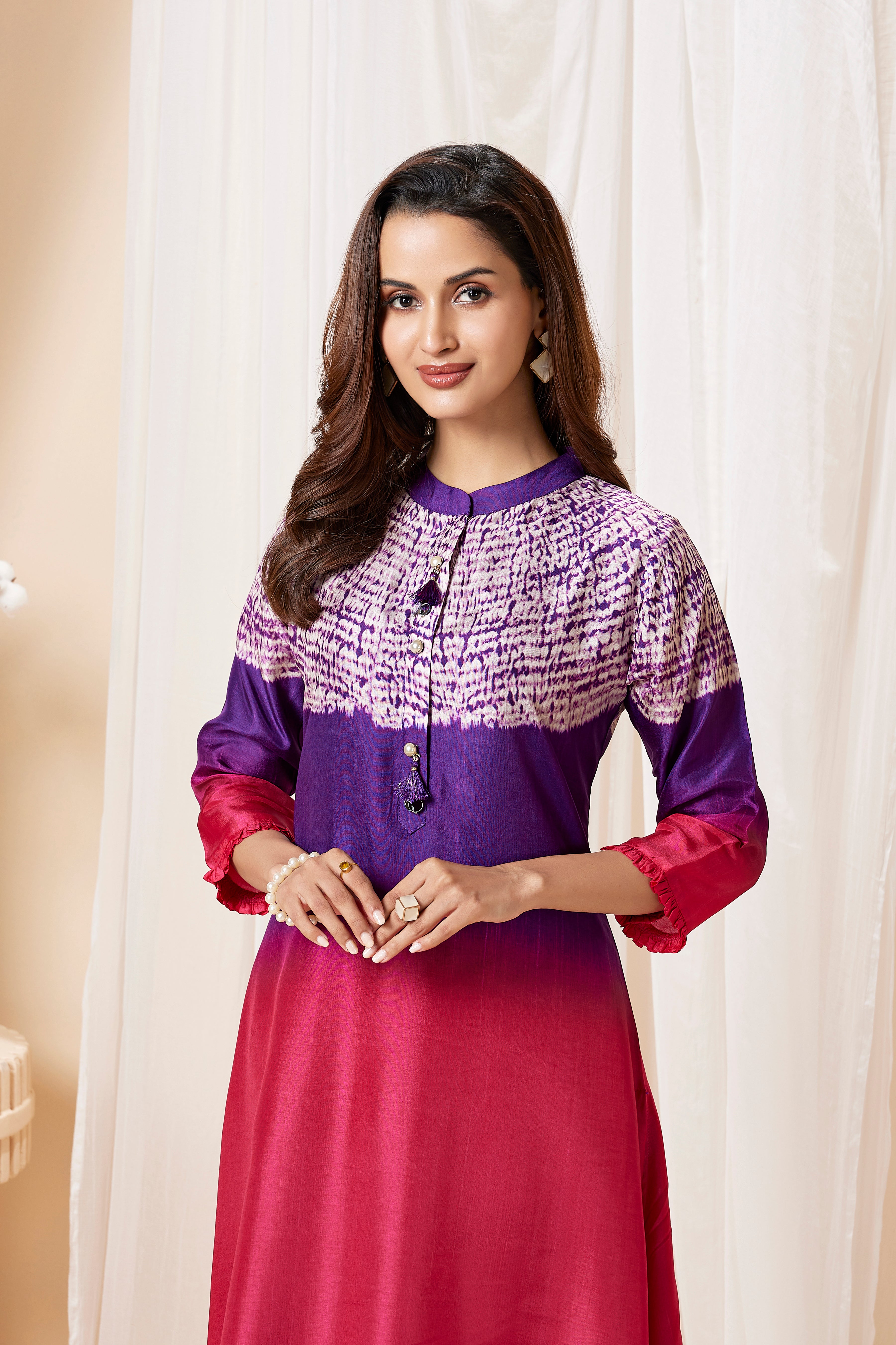 Rani Pink Ombre Dye Raw Silk Kurta Set