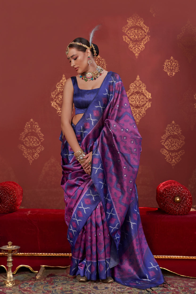 Imperial Plum Printed Premium Silk Saree