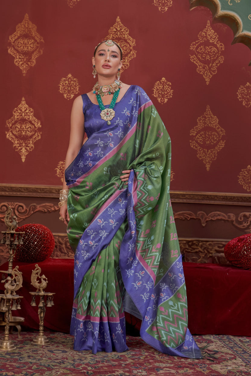 Aloe Green Printed Premium Silk Saree
