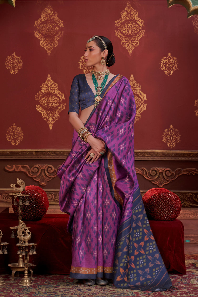 Imperial Purple Printed Premium Silk Saree