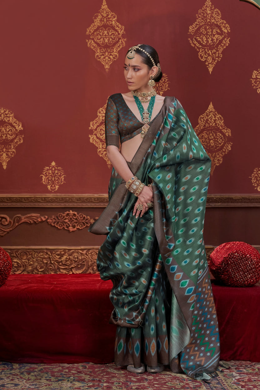 Meadow Green Printed Premium Silk Saree