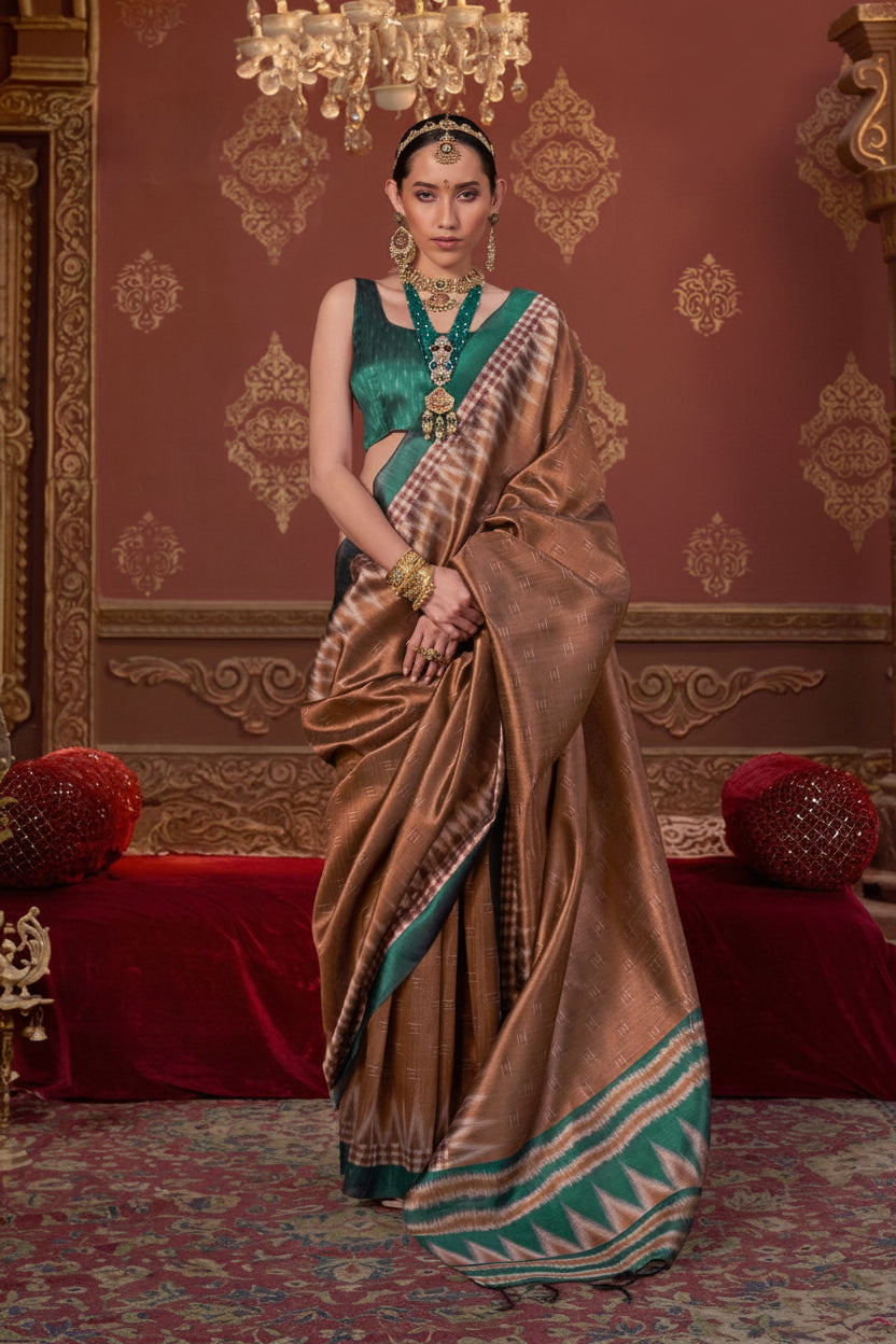 Latte Brown Printed Premium Silk Saree
