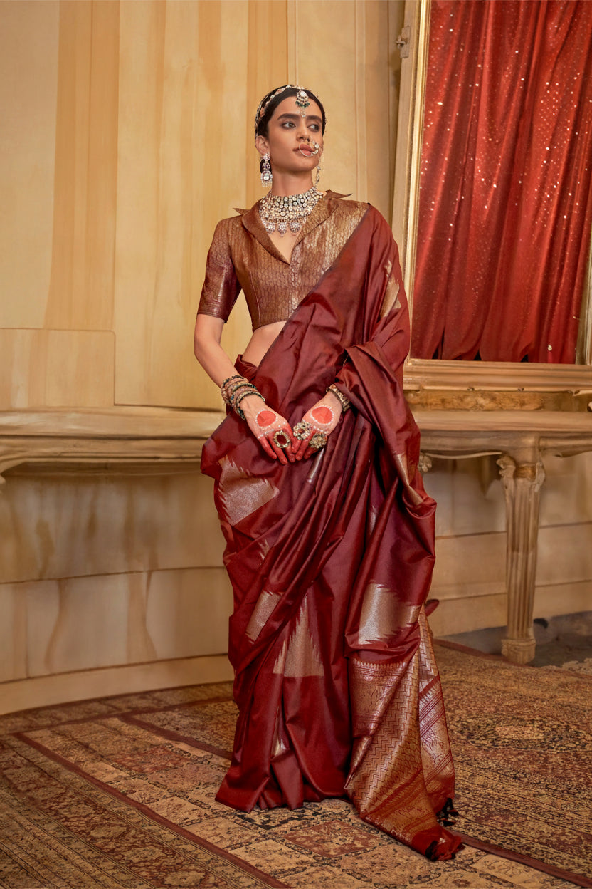 Dark Maroon Zari Premium Soft Silk Saree