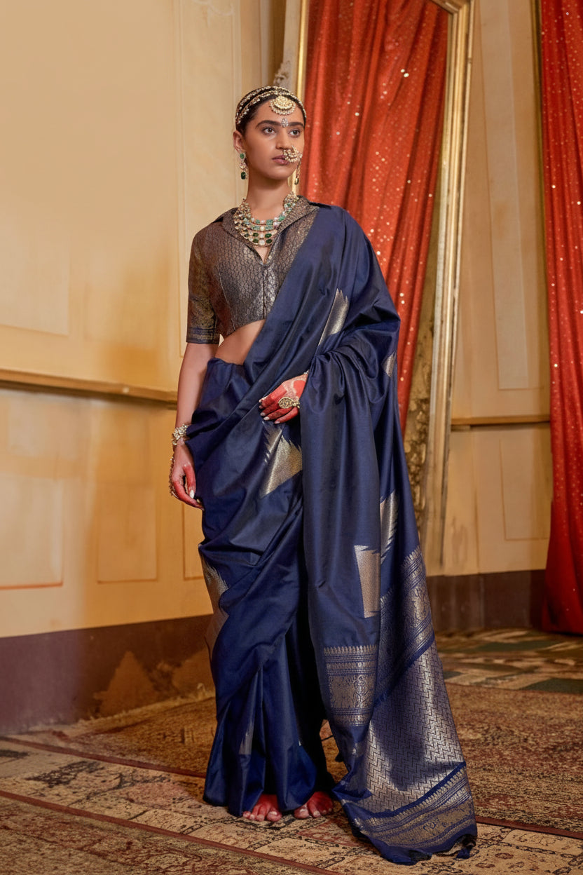 Twilight Blue Zari Premium Soft Silk Saree