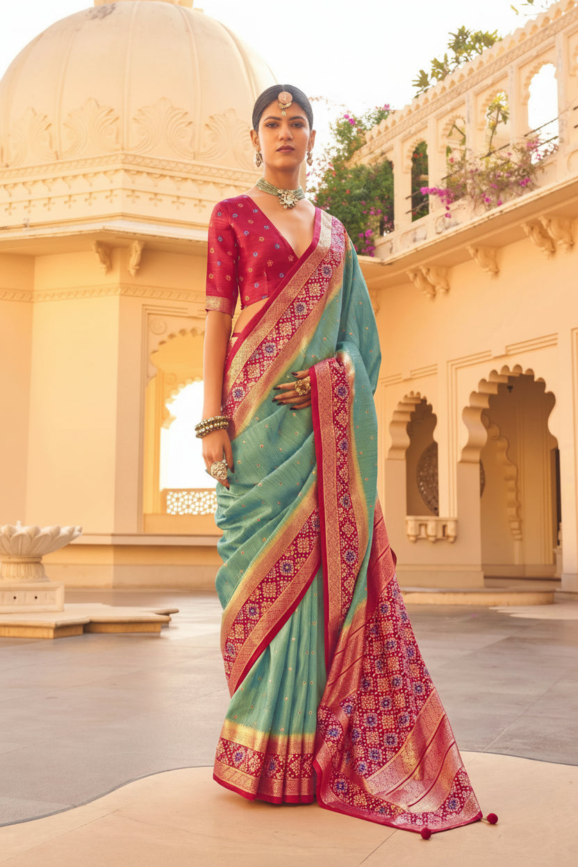 Sea Green Patola Premium Silk Saree