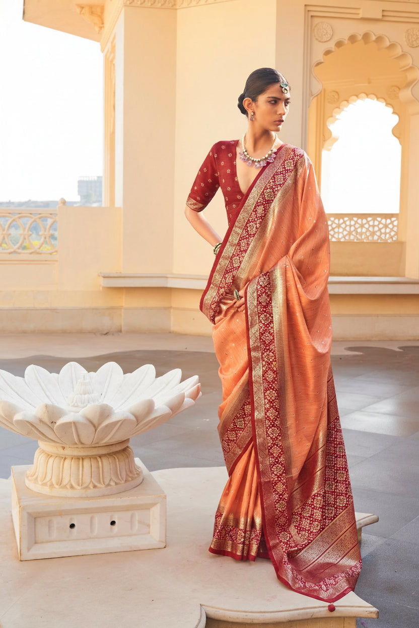 Peach Orange Patola Premium Silk Saree
