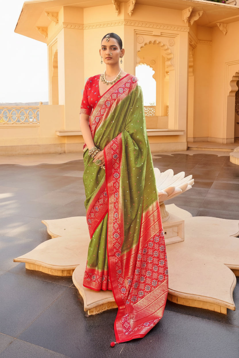 Olive Green Patola Premium Silk Saree