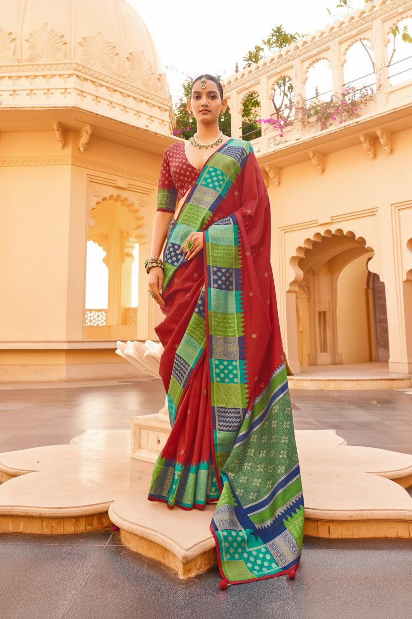 Imperial Red Printed Premium Silk Saree