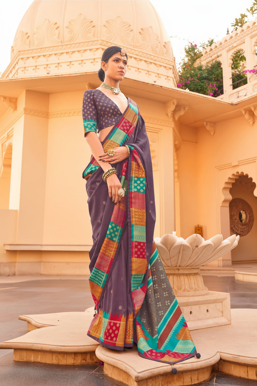 Dusty Mauve Printed Premium Silk Saree