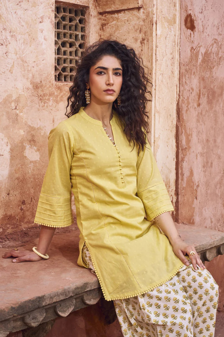 Pastel Yellow Mul-Cotton Kurta Set