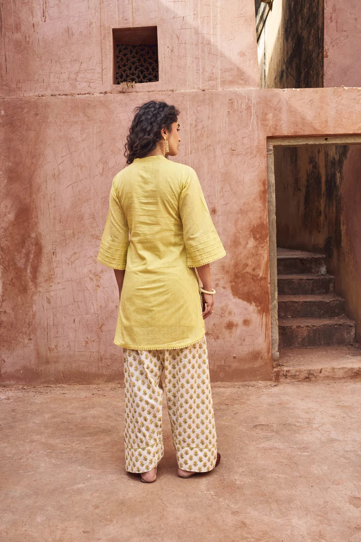Pastel Yellow Mul-Cotton Kurta Set