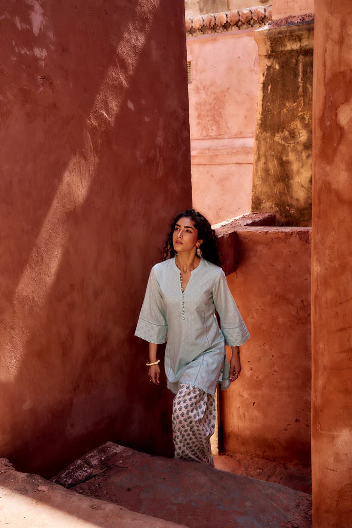 Pastel Blue Mul-Cotton Kurta Set