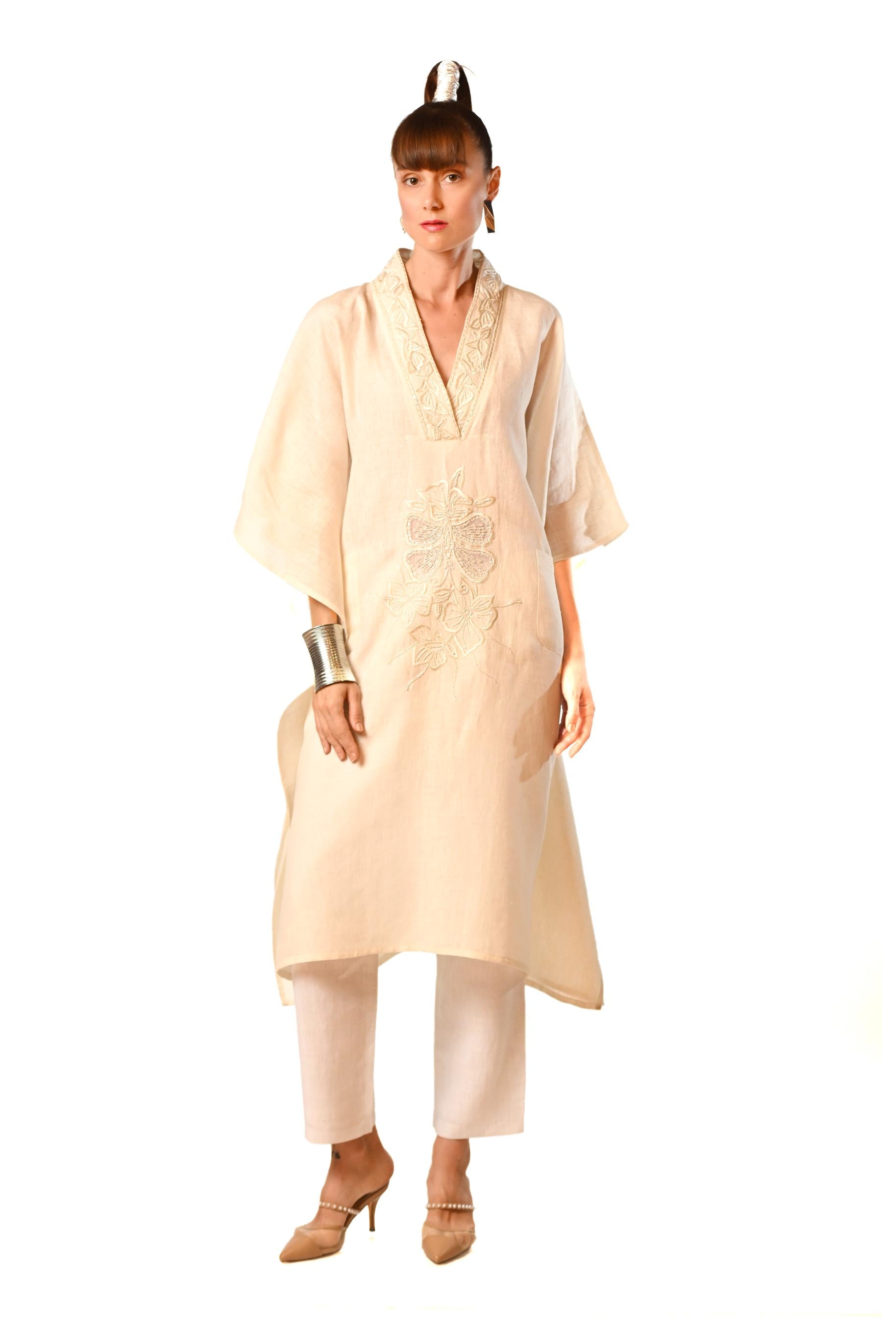 Light Beige Embroidered Kurta Set