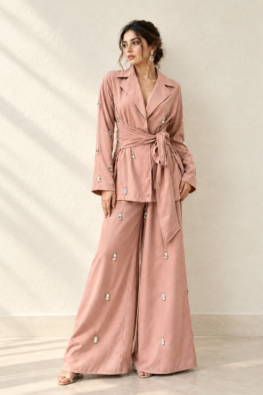 Blush Rose Wrap Crepe Silk Co-ord Set