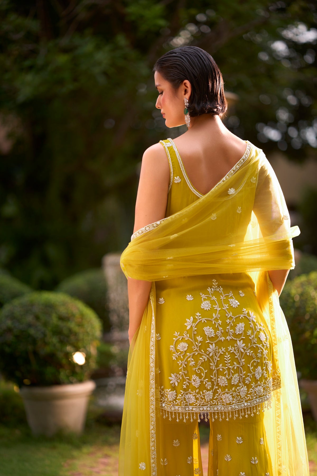 Citrus Yellow Embellished Georgette Silk Palazzo Set