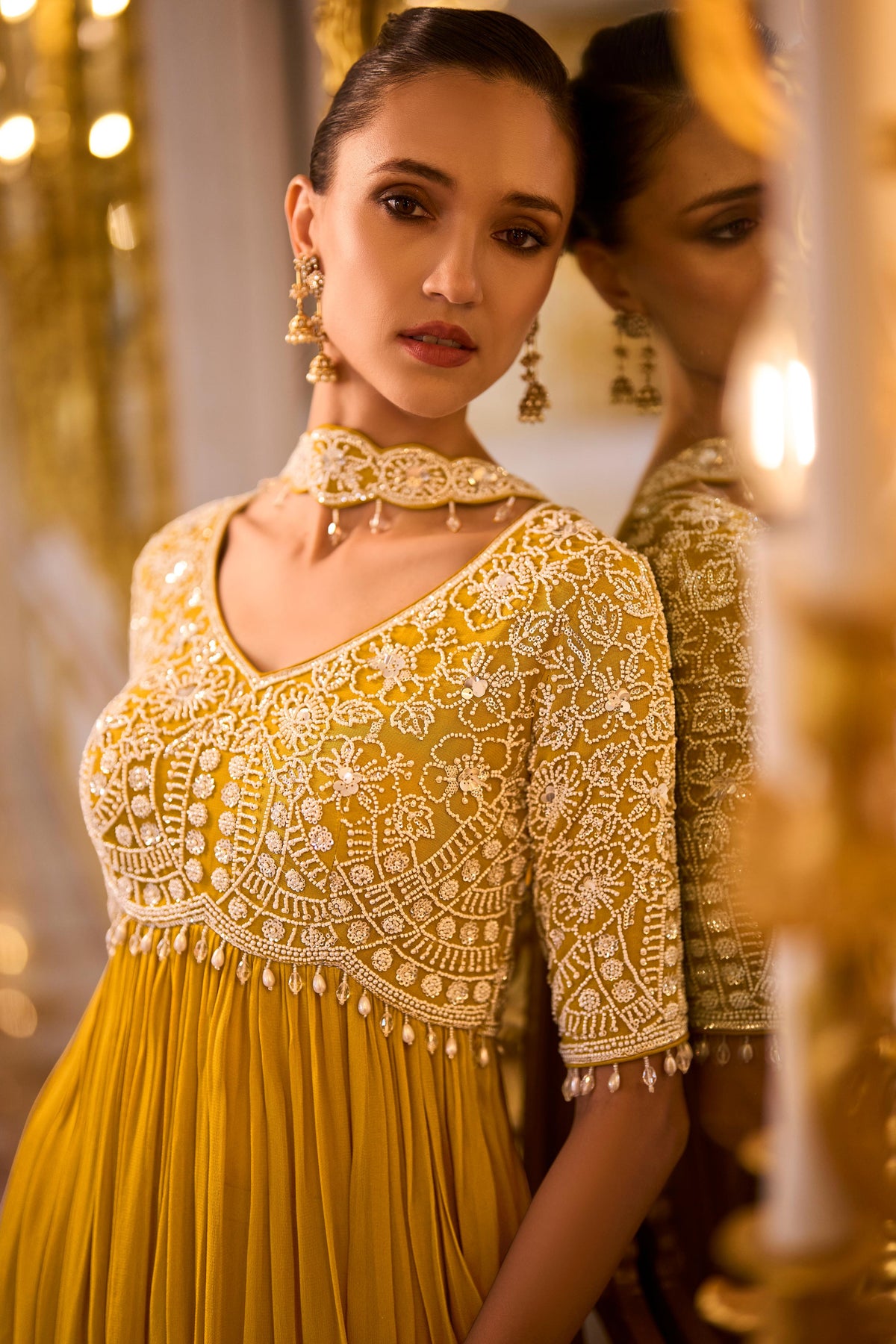 Sunshine Yellow Embellished Chinon Silk Sharara Set
