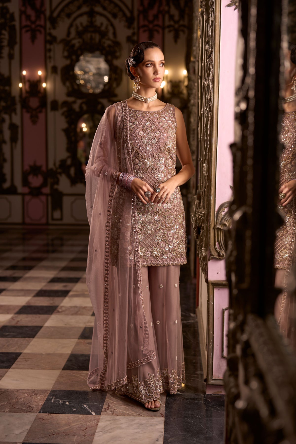 Soft Orchid Embellished PremiumNet Palazzo Set