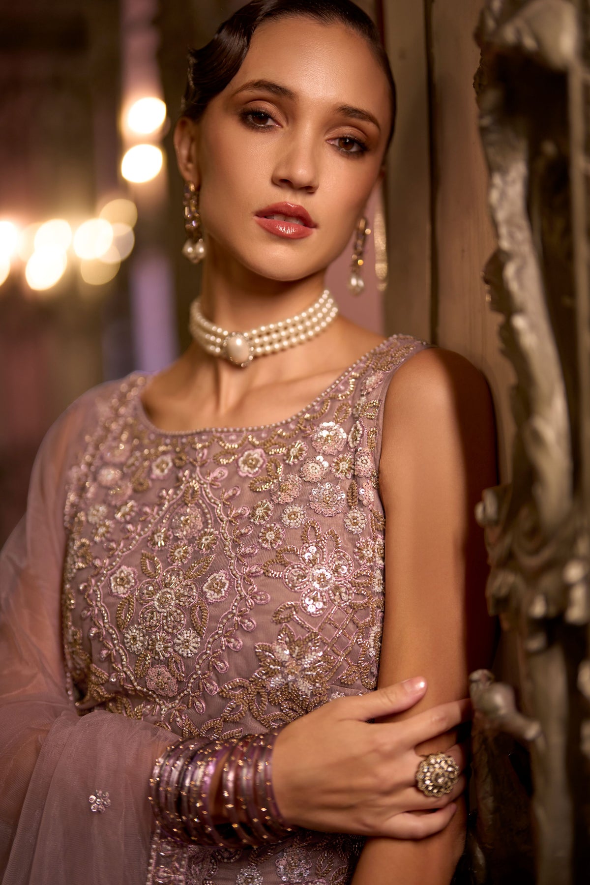 Soft Orchid Embellished PremiumNet Palazzo Set