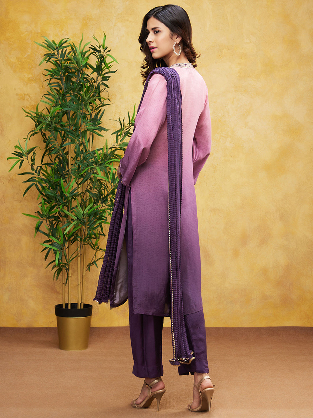 Purple Ombre-Dyed Premium Silk Pants Set