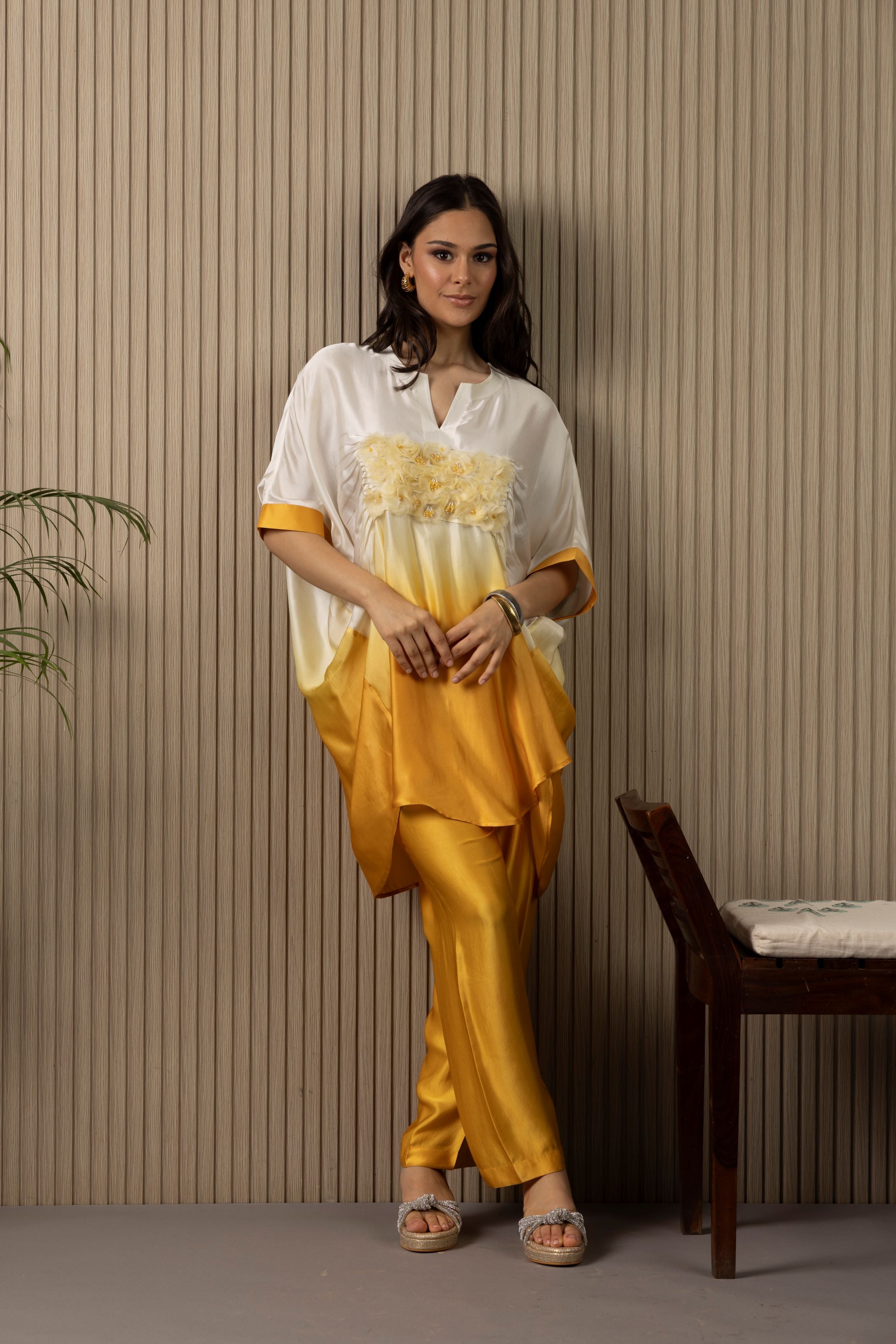 Spring Yellow Pure Satin Silk Co-Ord Set