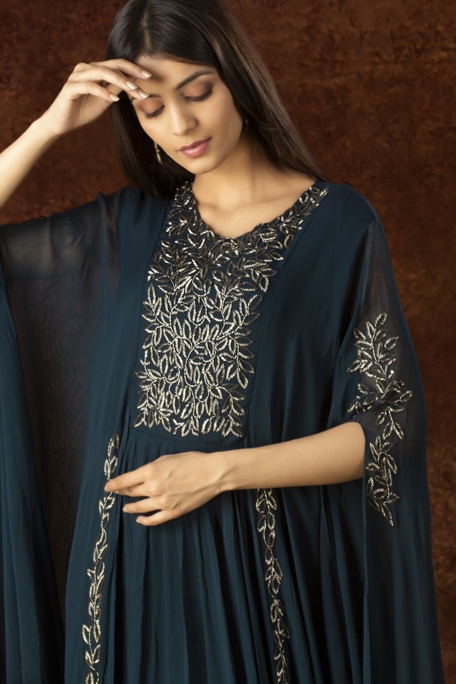 Buy Ecru & Blue Floral Georgette Kurta With Parallel Pants And Dupatta  Online - W for Woman