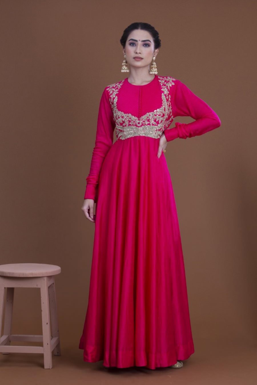 Dazzling rani pink color georgette gown with sequins thread work!! –  Royskart